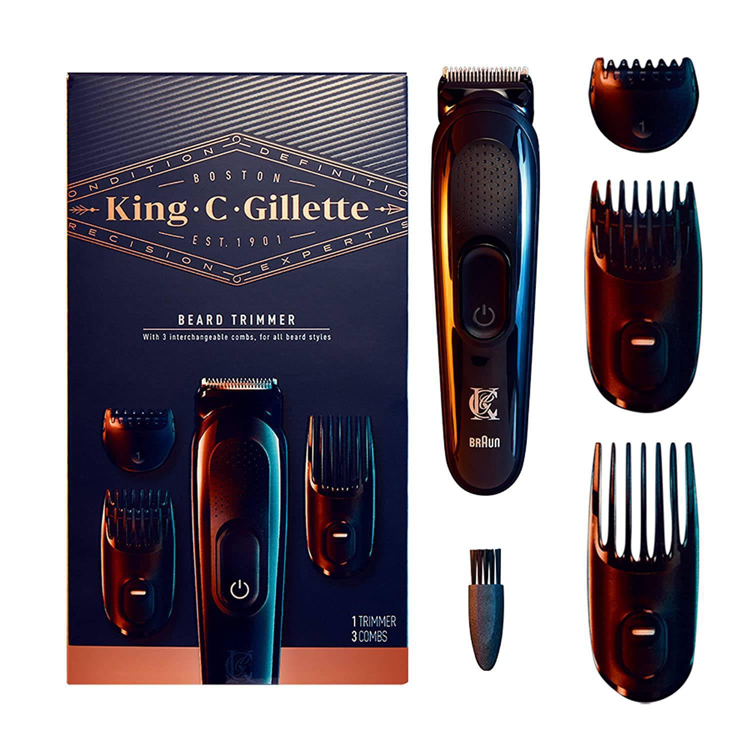King C. Gillette Beard Trimmer with 3 Combs - 11 Length Settings - Black