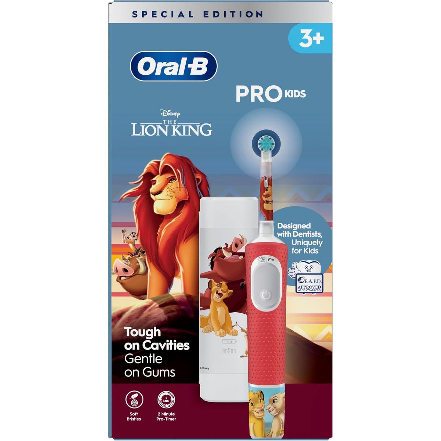 Oral-B Pro Kids Electric Toothbrush, 1 Handle Featuring Disney The Lion King, 1 Toothbrush Head, 1 Travel Case, Designed by Braun, for Ages 3+- 4 x Lion King Stickers