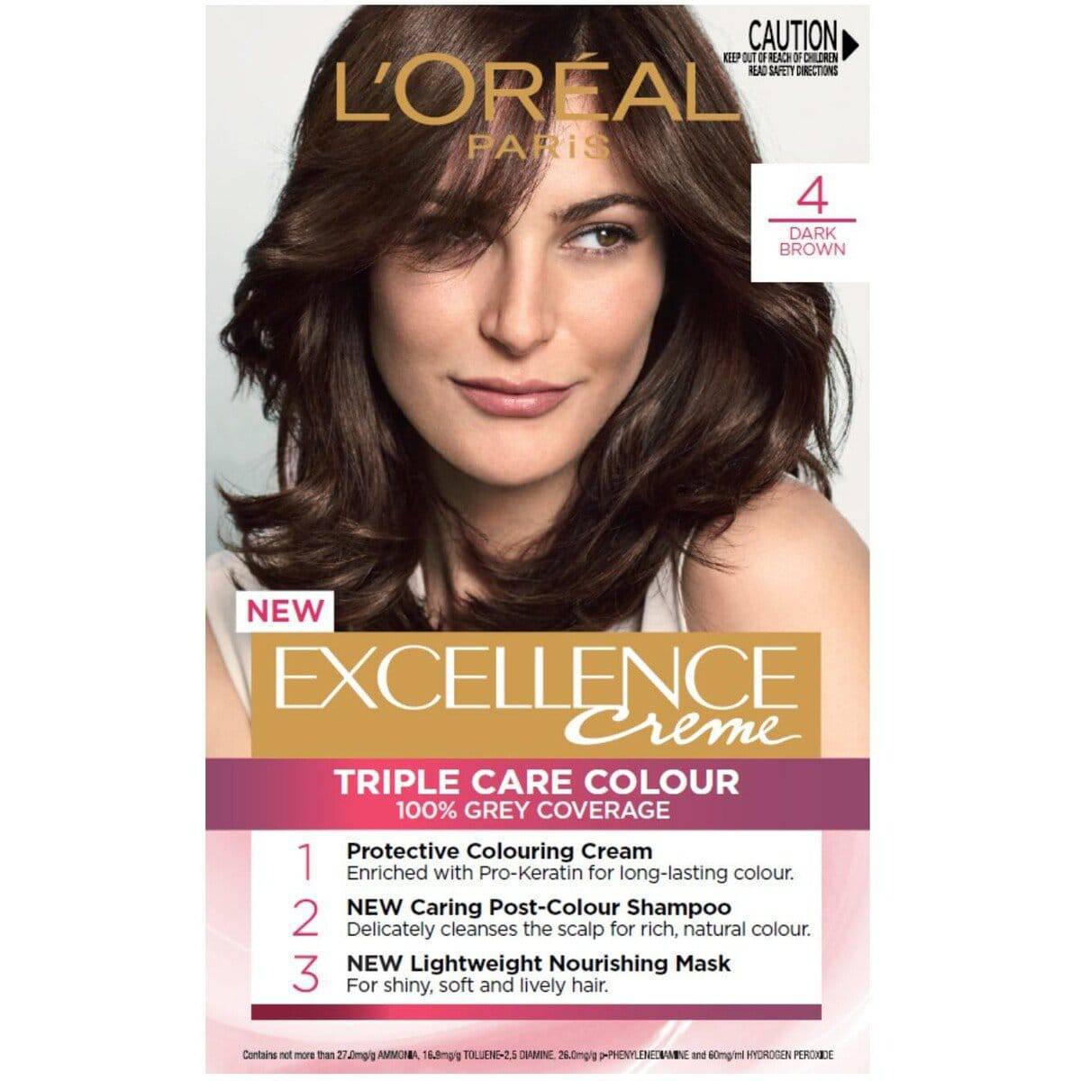 L'oreal Excellence Crème '4 Dark Brown 'Permanent Hair Dye - Triple Care