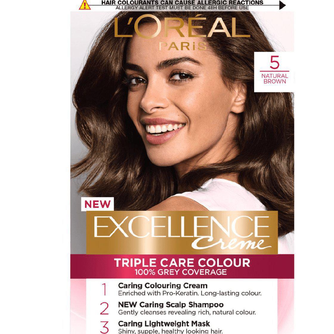 L'oreal Excellence Crème '5 Natural Brown' Permanent Hair Dye - Triple Care