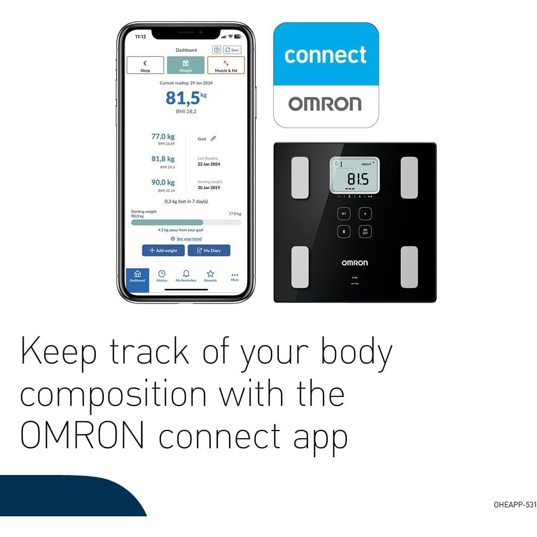 OMRON VIVA Bluetooth Smart Scale and Body Composition Monitor with Body Fat, Weight, Visceral Fat, Skeletal Muscle, Resting Metabolism, BMI