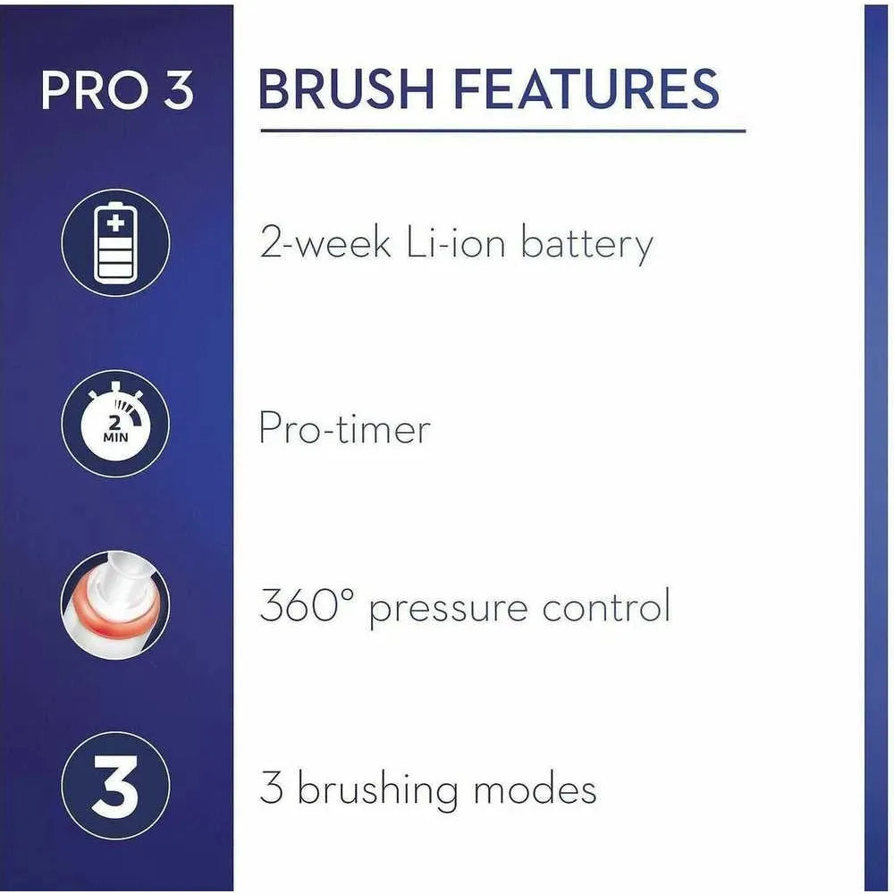 Oral-B Pro 3 Cross Action Electric Toothbrush , Smart Pressure Sensor, 2 x Toothbrush Head, 3 Modes