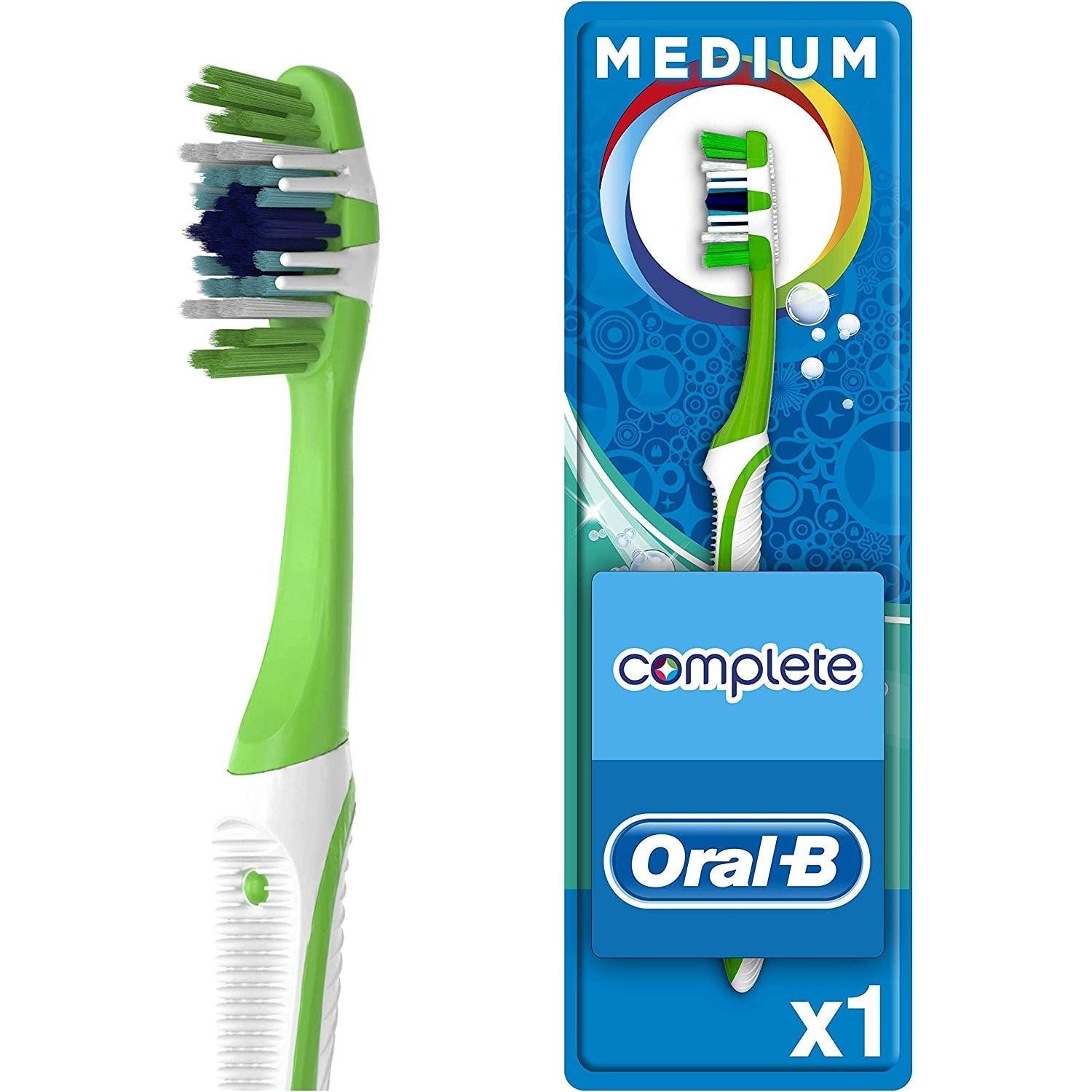 Oral-B Complete 5 Way Clean Manual Toothbrush, PowerTip Bristles Includes Gum Massagers And Tongue & Cheek Cleaner