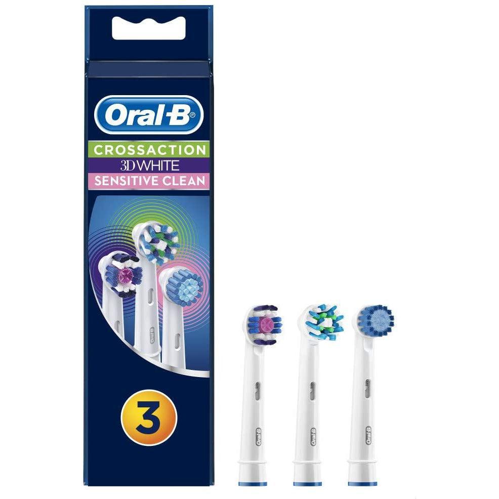 Oral-B Multipack 3 in 1 Replacement Brush Heads, Cross Action, Sensitive, 3DWhite (Pack of 3) - Healthxpress.ie