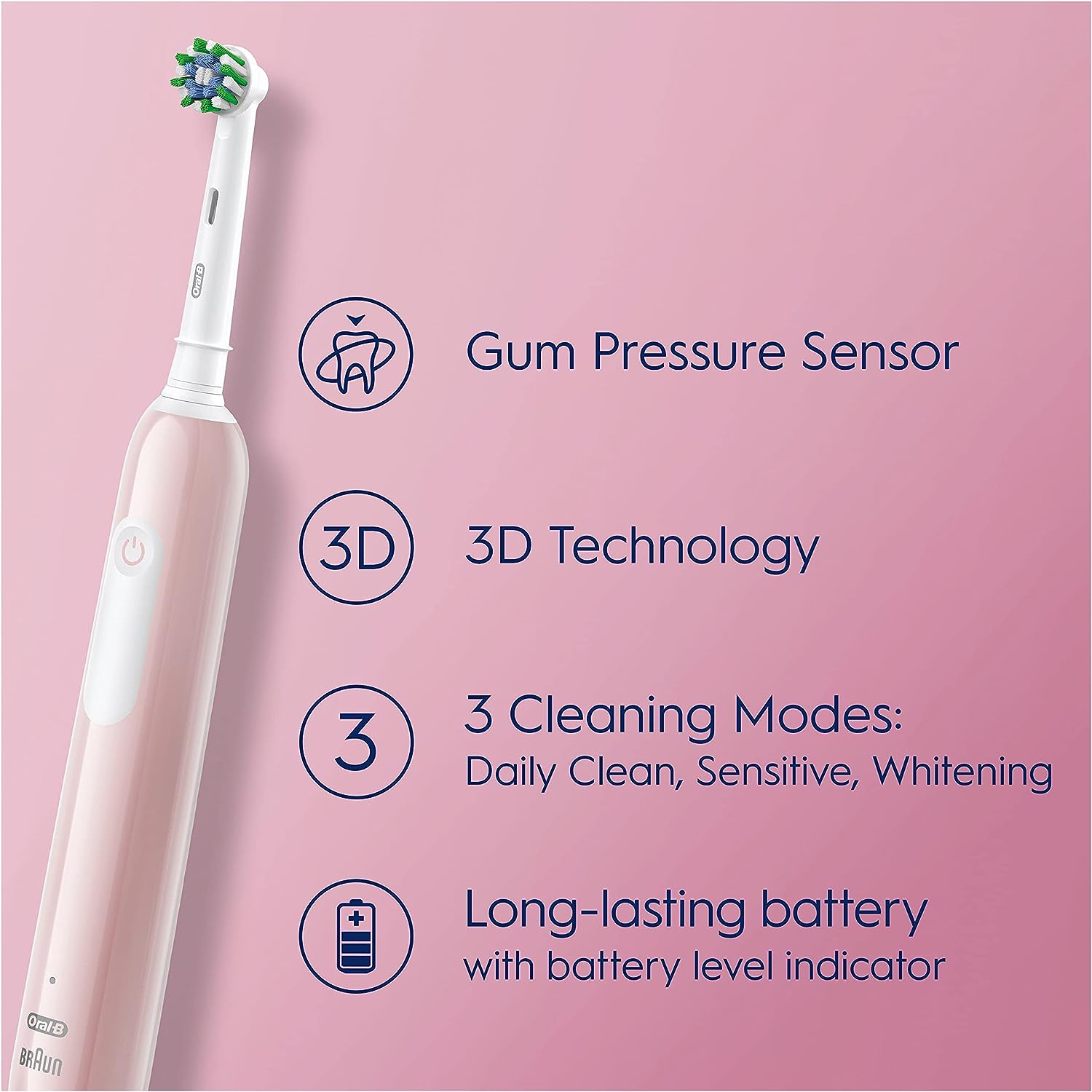 Oral-B Pro 1 Electric Toothbrush With 3D Cleaning, 1 Toothbrush Head & Travel Case, Gum Pressure Control, -Pink