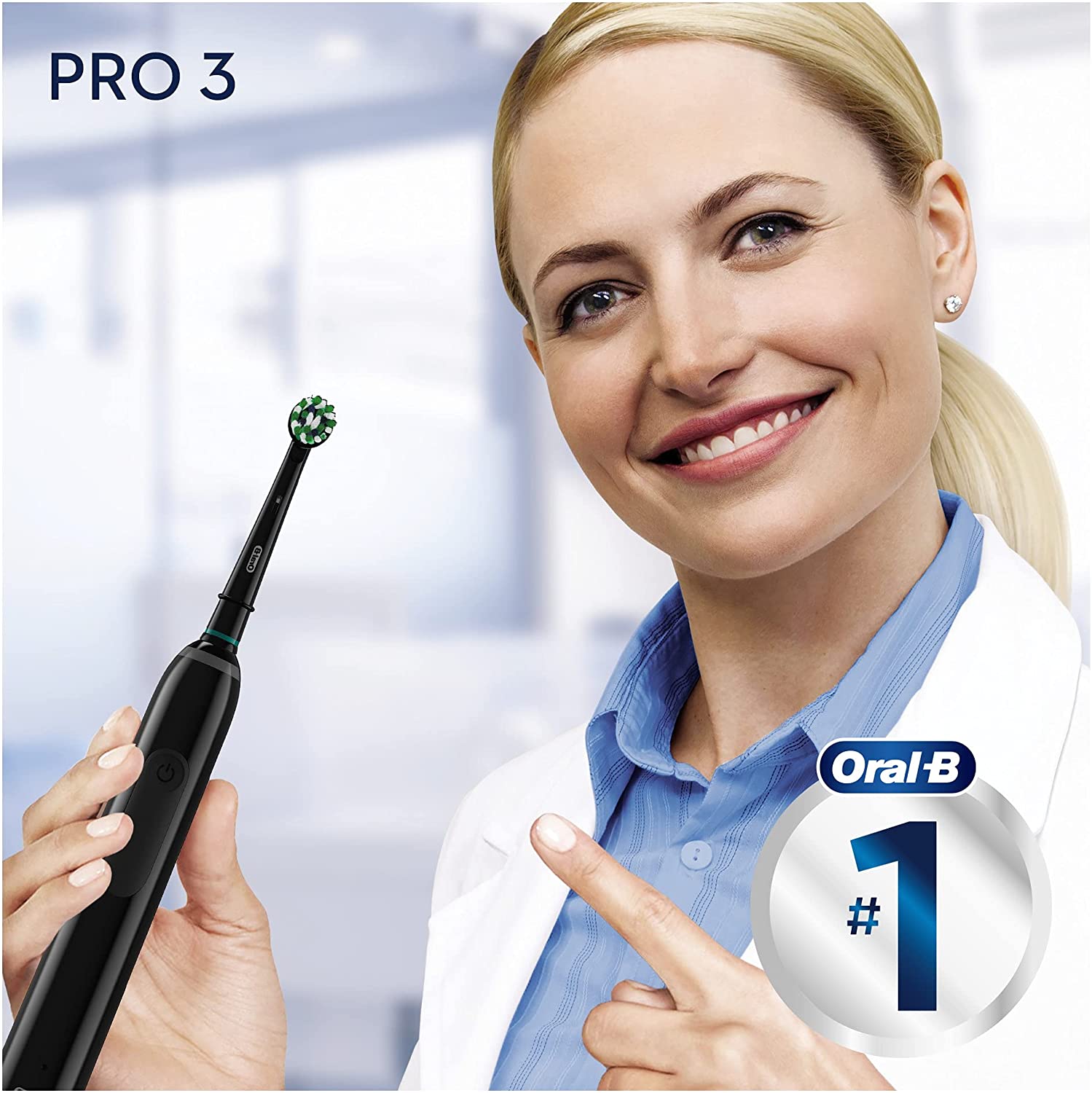 Oral-B Pro 3 - 3500 - Black Electric Toothbrush, 1 Handle with Visible Pressure Sensor, 1 Toothbrush Head, 1 Travel Case