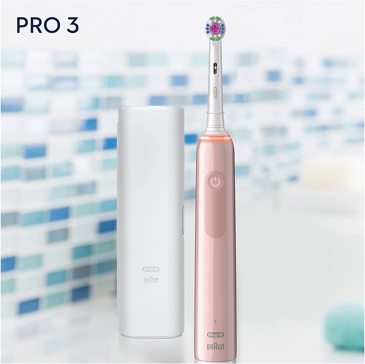 Oral-B Pro 3 - 3500 - Pink Electric Toothbrush, 1 Handle with Visible Pressure Sensor, 1 Toothbrush Head, 1 Travel Case
