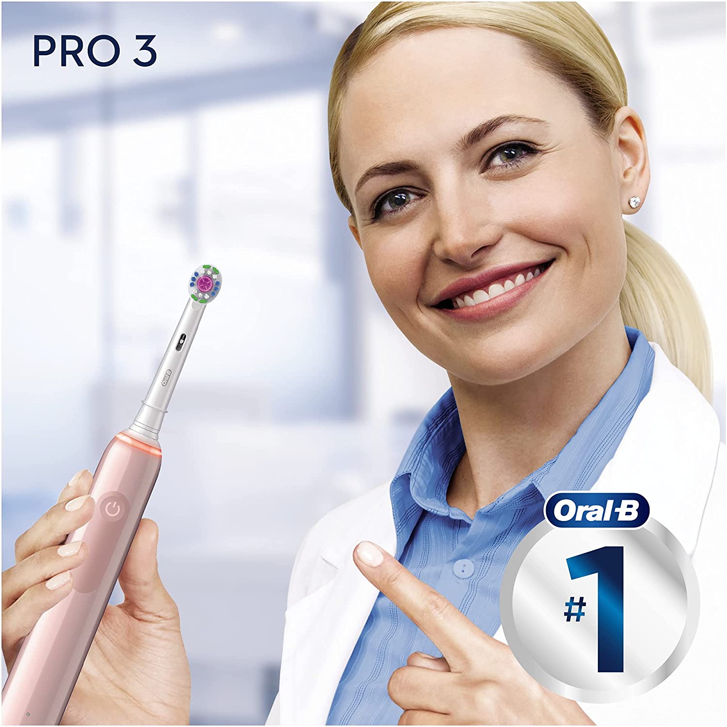 Oral-B Pro 3 - 3500 - Pink Electric Toothbrush, 1 Handle with Visible Pressure Sensor, 1 Toothbrush Head, 1 Travel Case