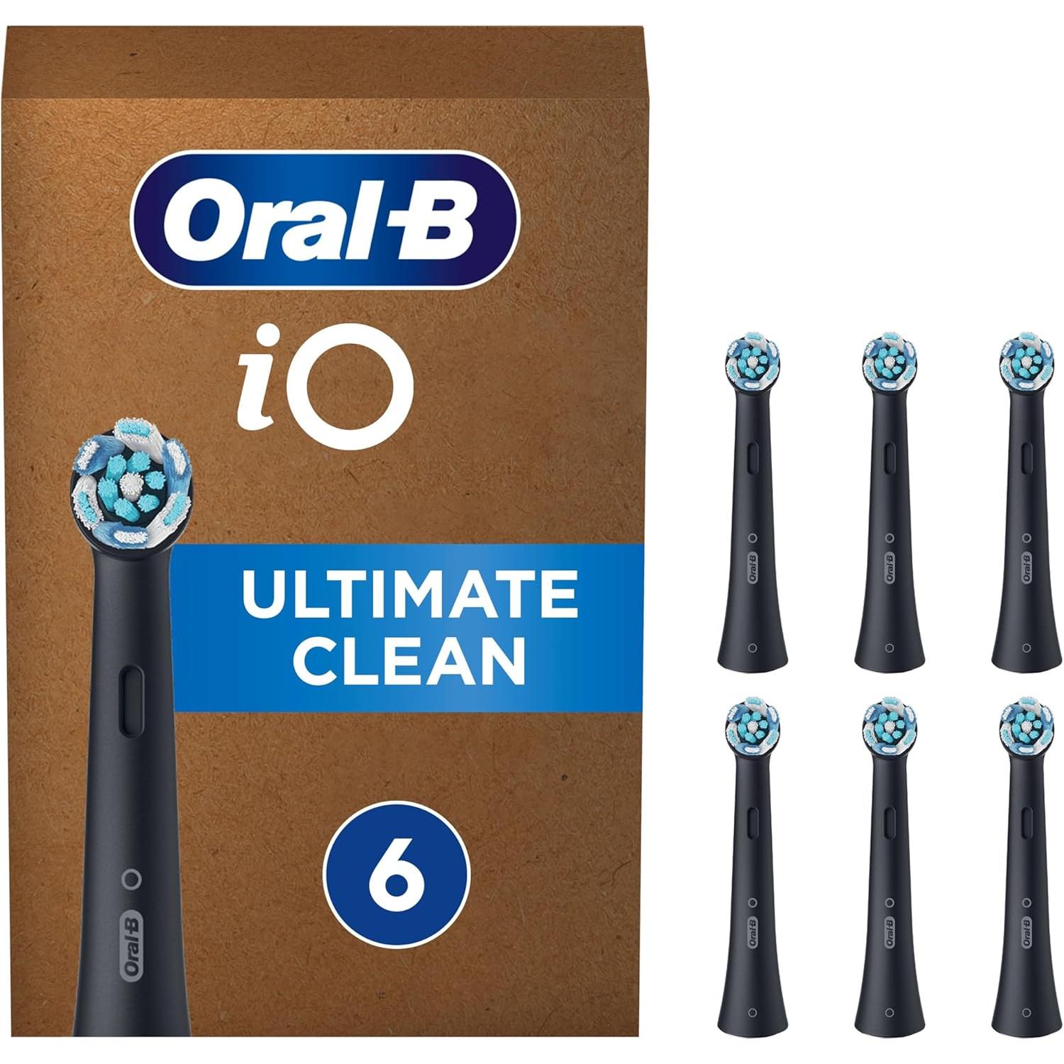Oral-B iO 6pk Ultimate Clean Toothbrush Replacement Heads - Black Twisted & Angled Bristles for Deeper Plaque Removal