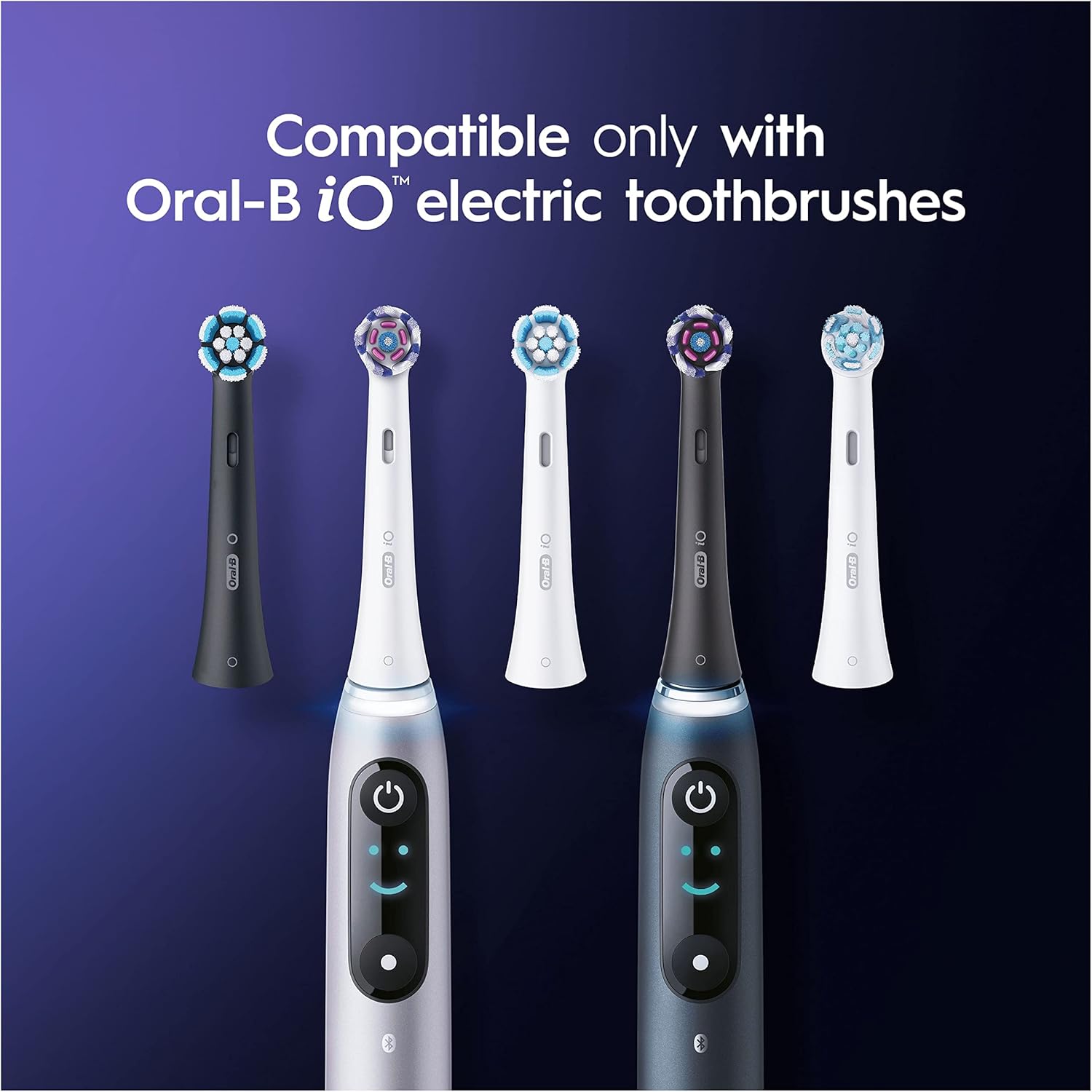 Oral-B iO 6pk Radiant White Replacement Toothbrush Heads Black, Angled Bristles Deeper Plaque Removal, with Polishing Petals for Teeth Whitening