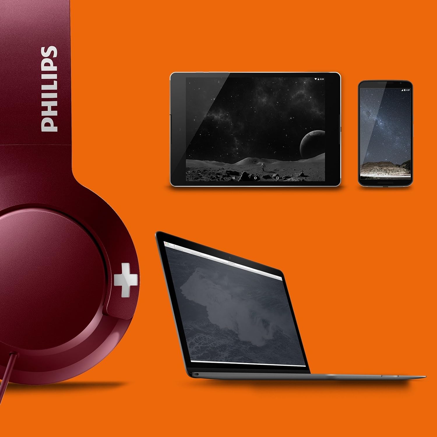 PHILIPS Audio SHL3075RD BASS+ On-Ear Headphones with Mic (Sound Isolation, Flat Folding) - Red,Adjustable