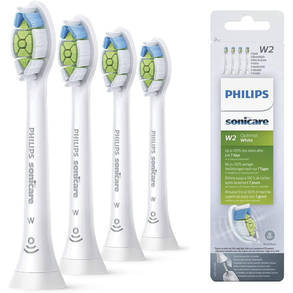 Philips HX6064/10 Sonicare W2 Optimal Brush Head - BrushSync - White, Pack of 4