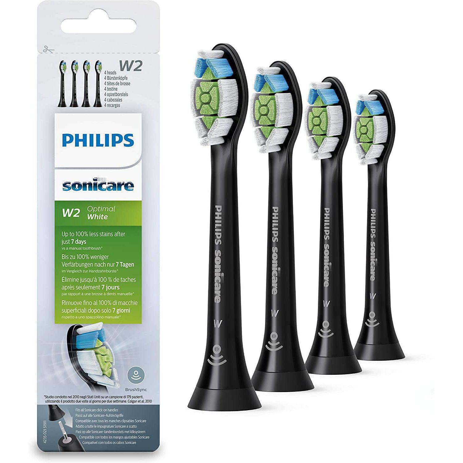 Philips HX6064/11 Sonicare W2 Optimal Brush Head - BrushSync - Black, Pack of 4