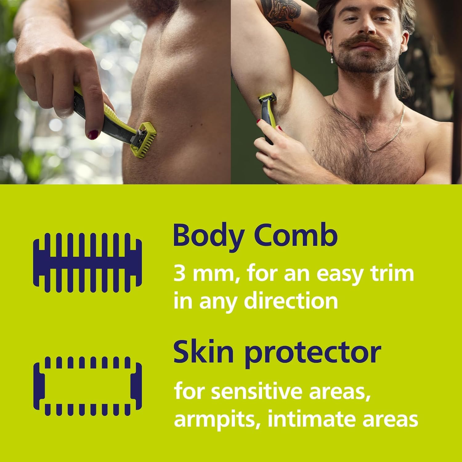 Philips OneBlade Original 360 Blade Heads + Body Kit Combs, Compatible with all OneBlade and Pro Electric Shaver & Trimmers 2x One Blade, 2x Combs -QP624/50