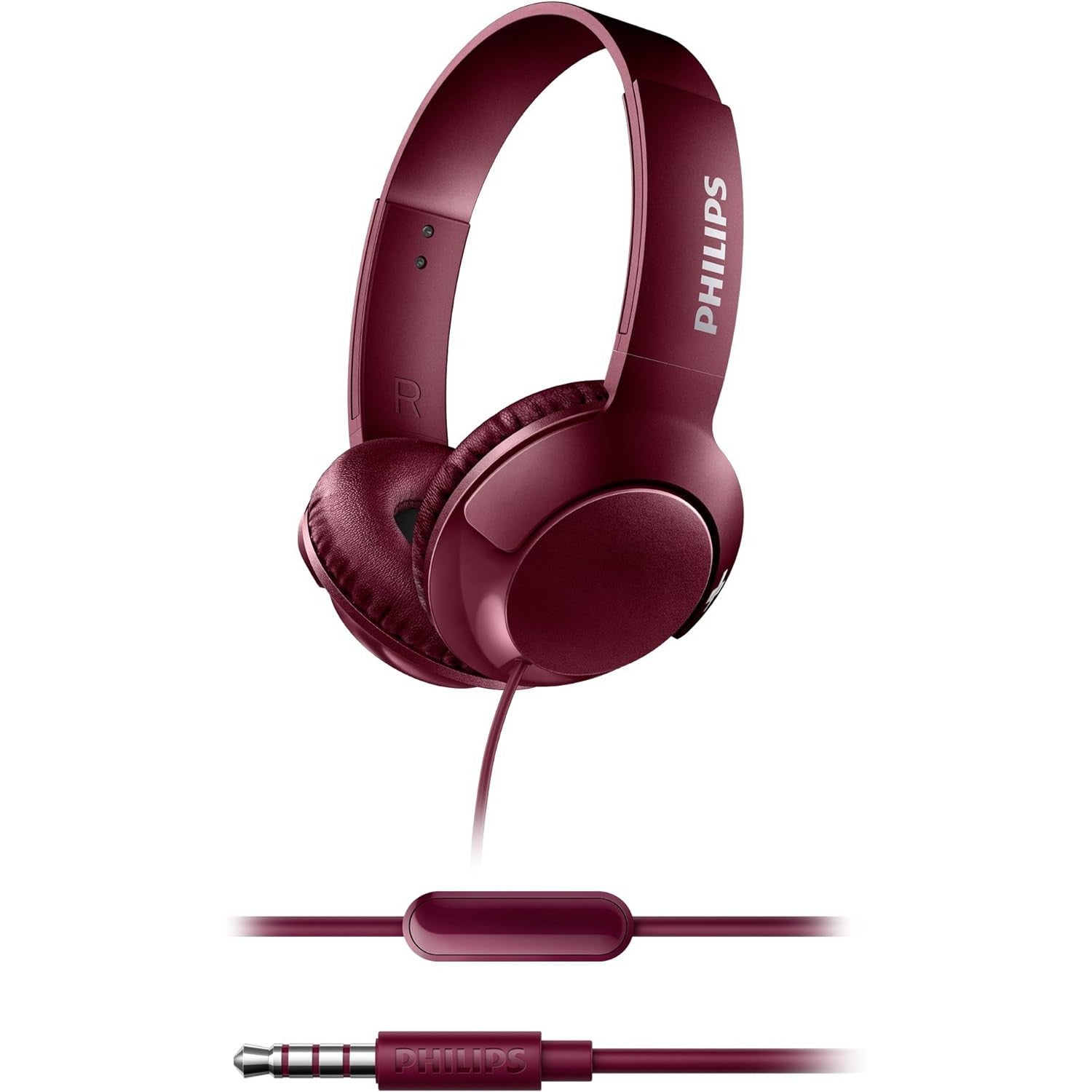 PHILIPS Audio SHL3075RD BASS+ On-Ear Headphones with Mic (Sound Isolation, Flat Folding) - Red,Adjustable