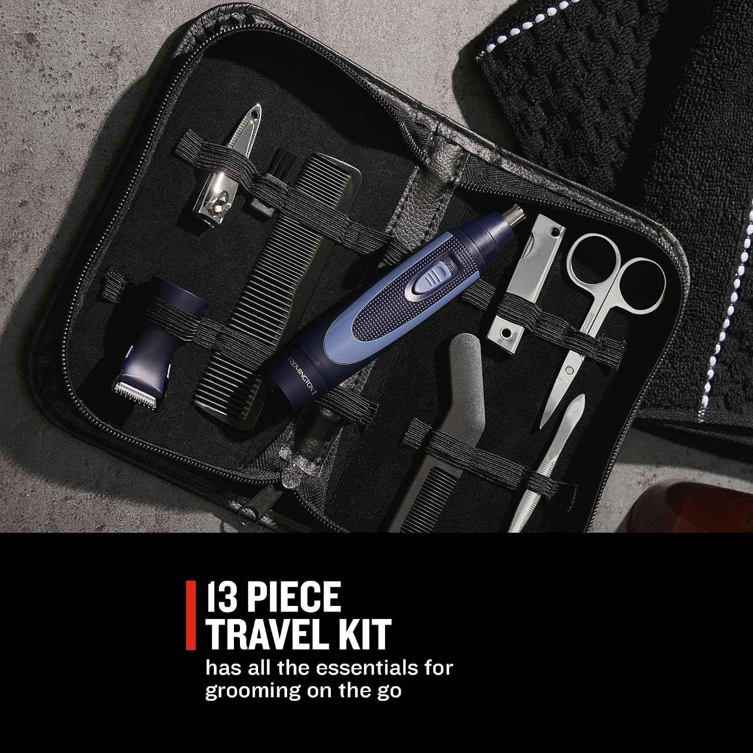 Remington Hygiene Travel Kit with Case (13 Pieces for Hair, Manicure, Pedicure etc., Beard Trimmer, Ear Hair, Facial Hair & Eyebrow Trimmer NE3890