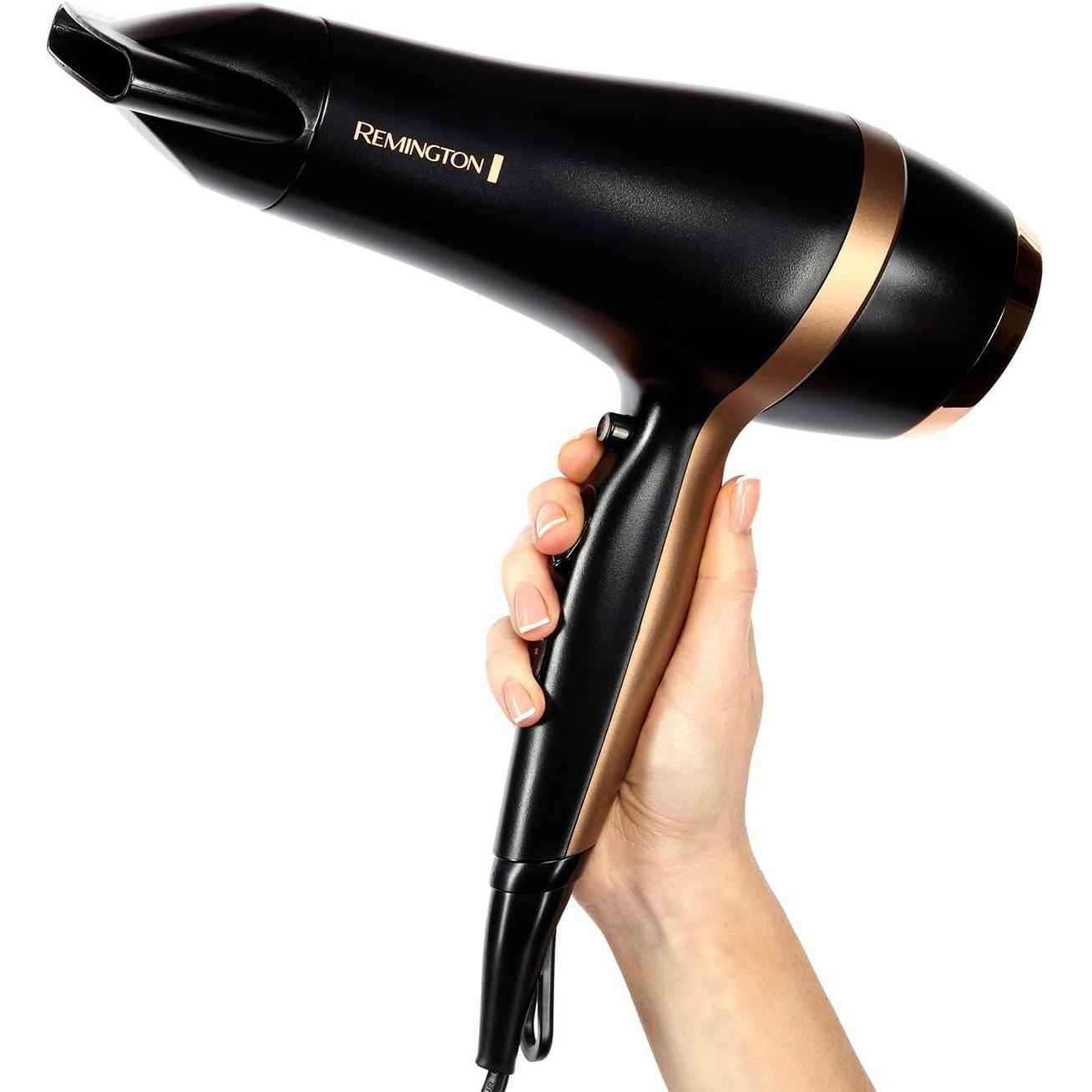 Remington Hair Dryer (Gift Set with Concentrator & Diffuser, Ceramic Ionic Grille, 3 Heat & 2 Speed Settings and Cool Shot, Premium Storage Bag, Round Brush, 2000W) Salon Smooth D6960GP