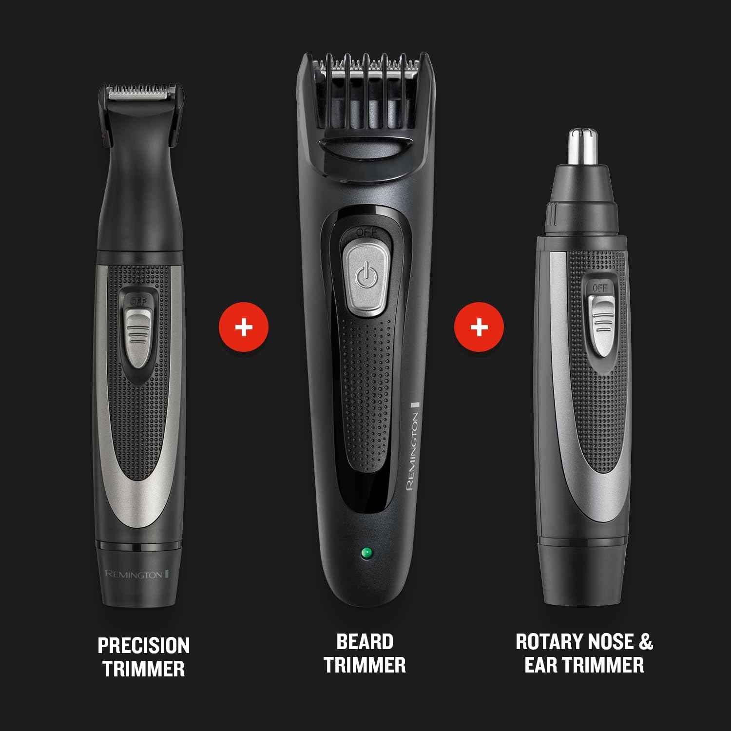 Remington Beard Trimmer Kit The Works (6 Piece Beard Trimmer with Comb (2mm-18mm), Precision Trimmer with Comb (1mm-5mm) & Nose and Ear Trimmer , USB ) MB905