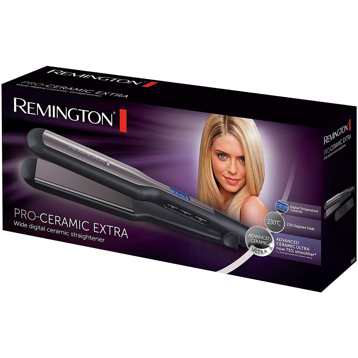 Remington Pro-Ceramic Extra Wide Plate Hair Straighteners for Longer Thicker Hair, Digital Temperature Control - S5525