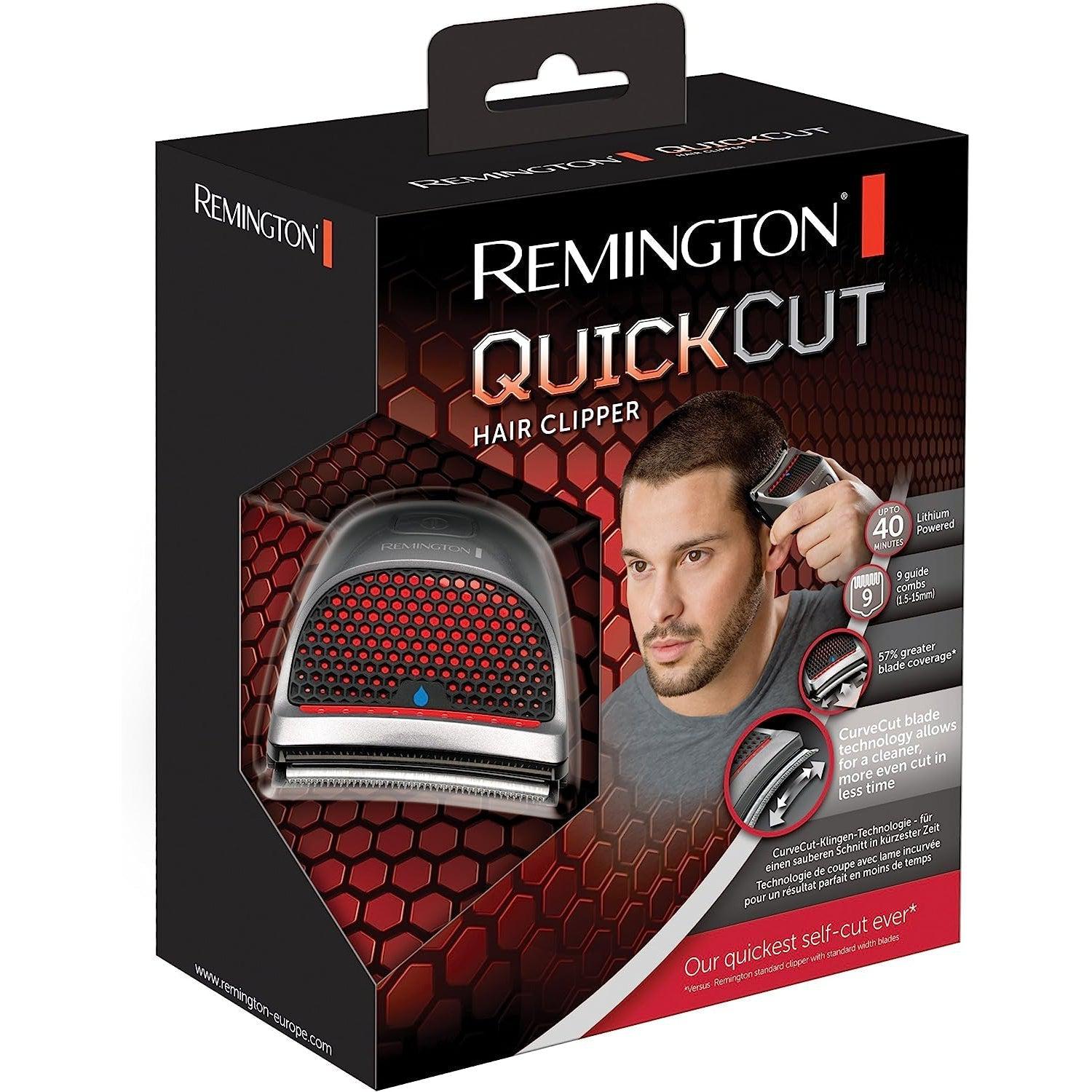 Remington Quick Cut Hair Clippers -9 Comb Lengths Curved Blade with Storage Pouch - HC4250, Black/Red