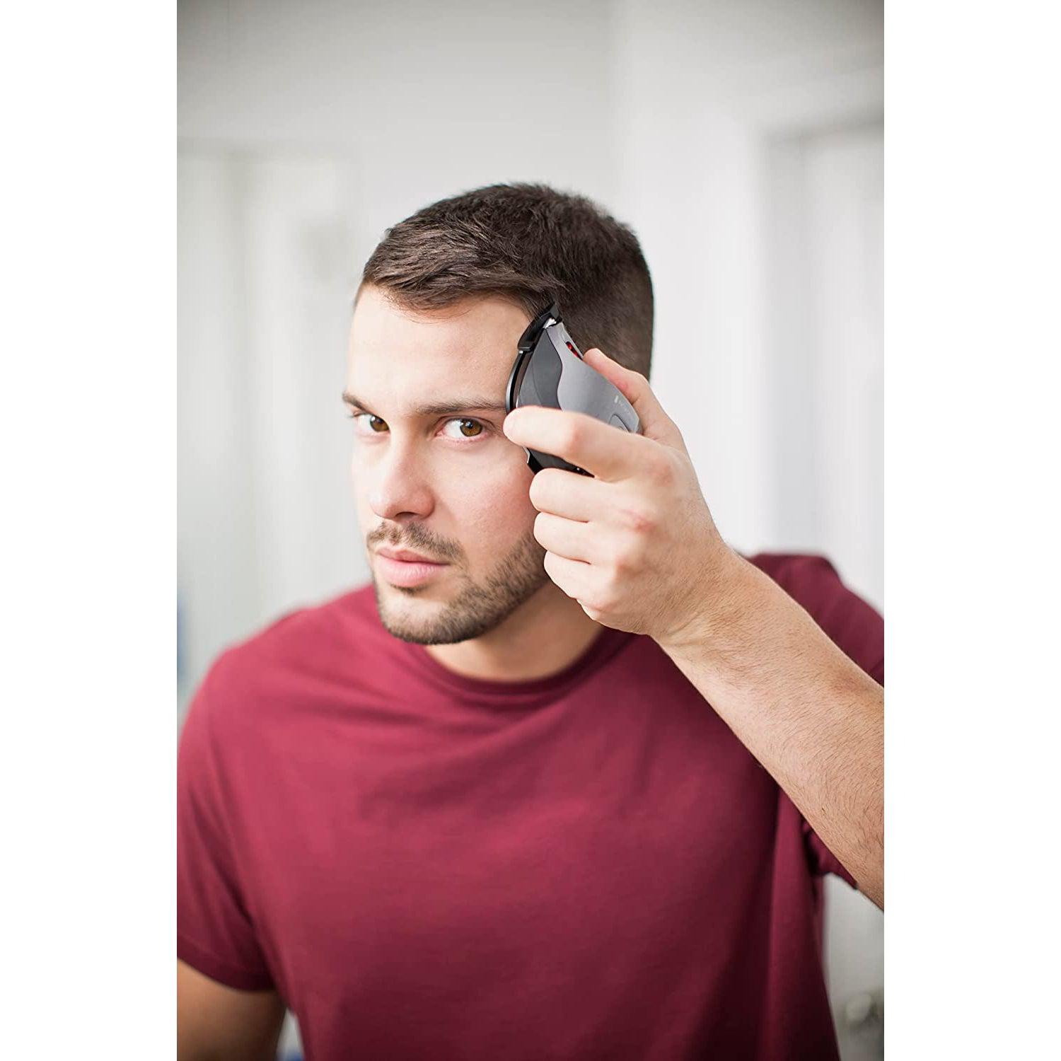 Remington Quick Cut Hair Clippers -9 Comb Lengths Curved Blade with Storage Pouch - HC4250, Black/Red