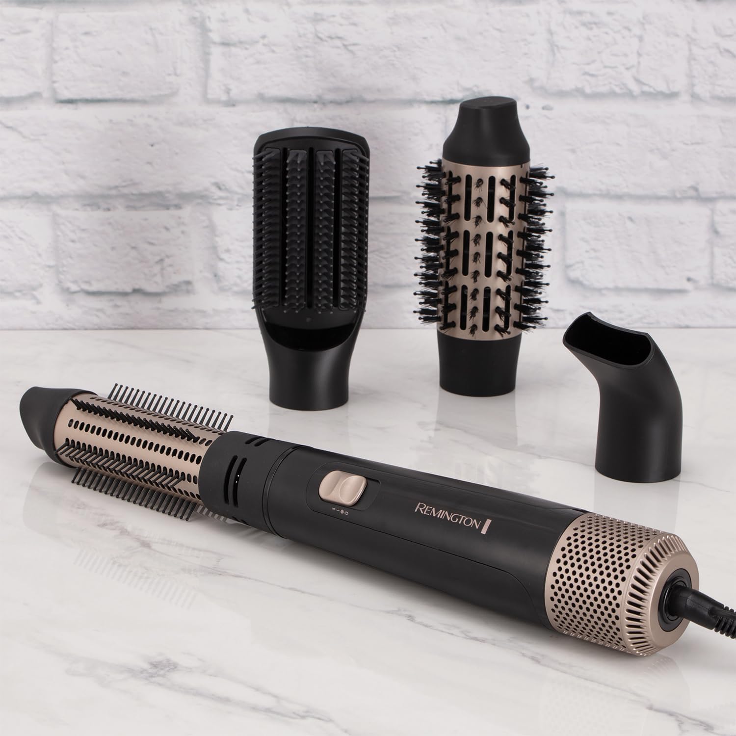 Remington Blow Dry & Style Air Styler - Hair Dryer, Hot Brush and Hair Curler for Mid to Long Length Hair, 4 Attachments, 1000 Watts, AS7500 - Black