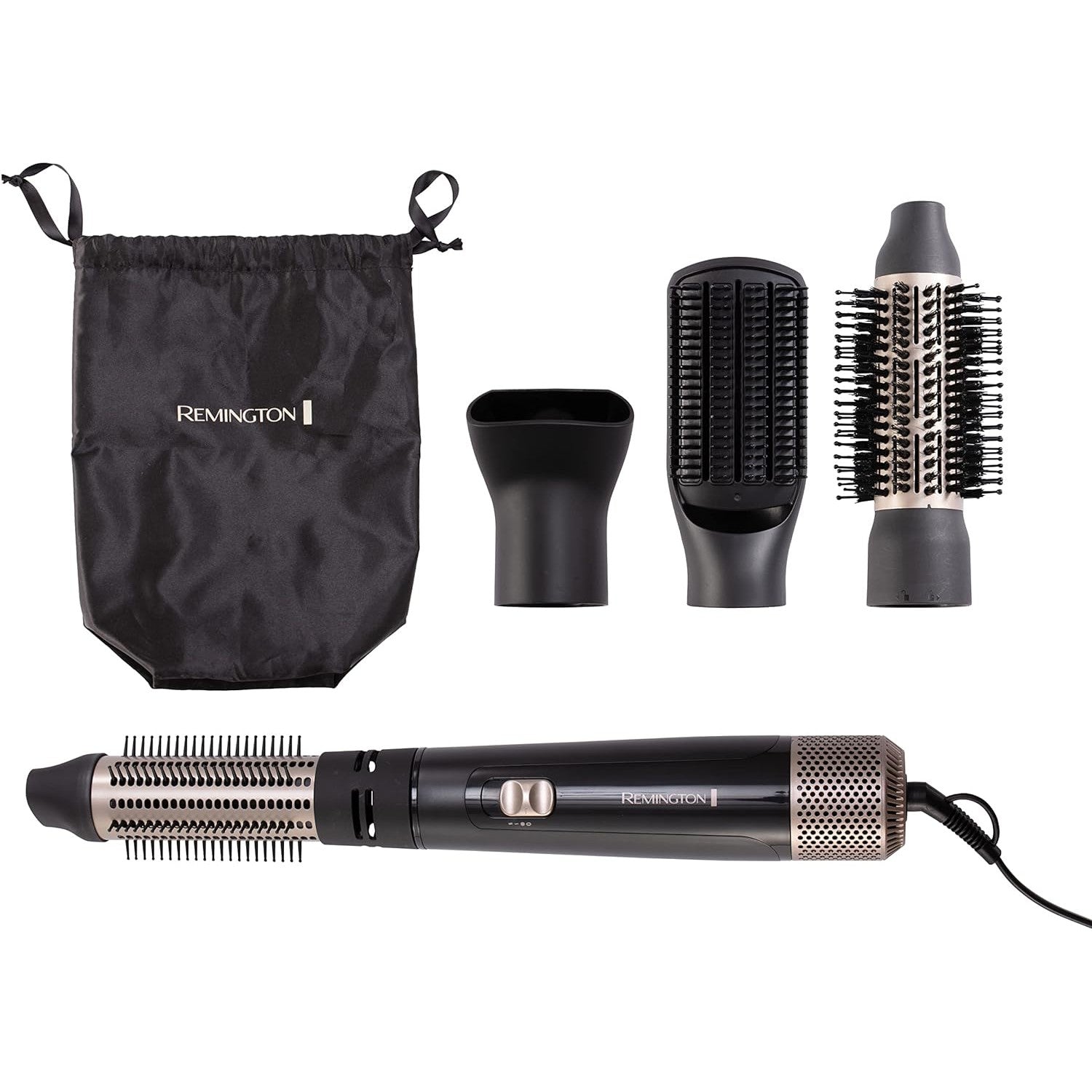 Remington Blow Dry & Style Air Styler - Hair Dryer, Hot Brush and Hair Curler for Mid to Long Length Hair, 4 Attachments, 1000 Watts, AS7500 - Black