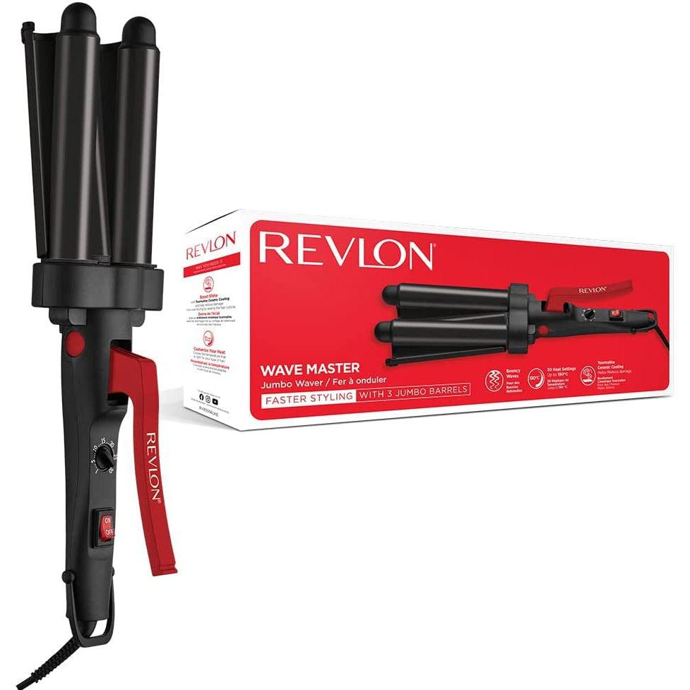 Revlon Wave Master Jumbo Waver (Three-Prong Jumbo Barrels,30 Heat Settings Up to 190°C) RVIR3056UKE, Black
