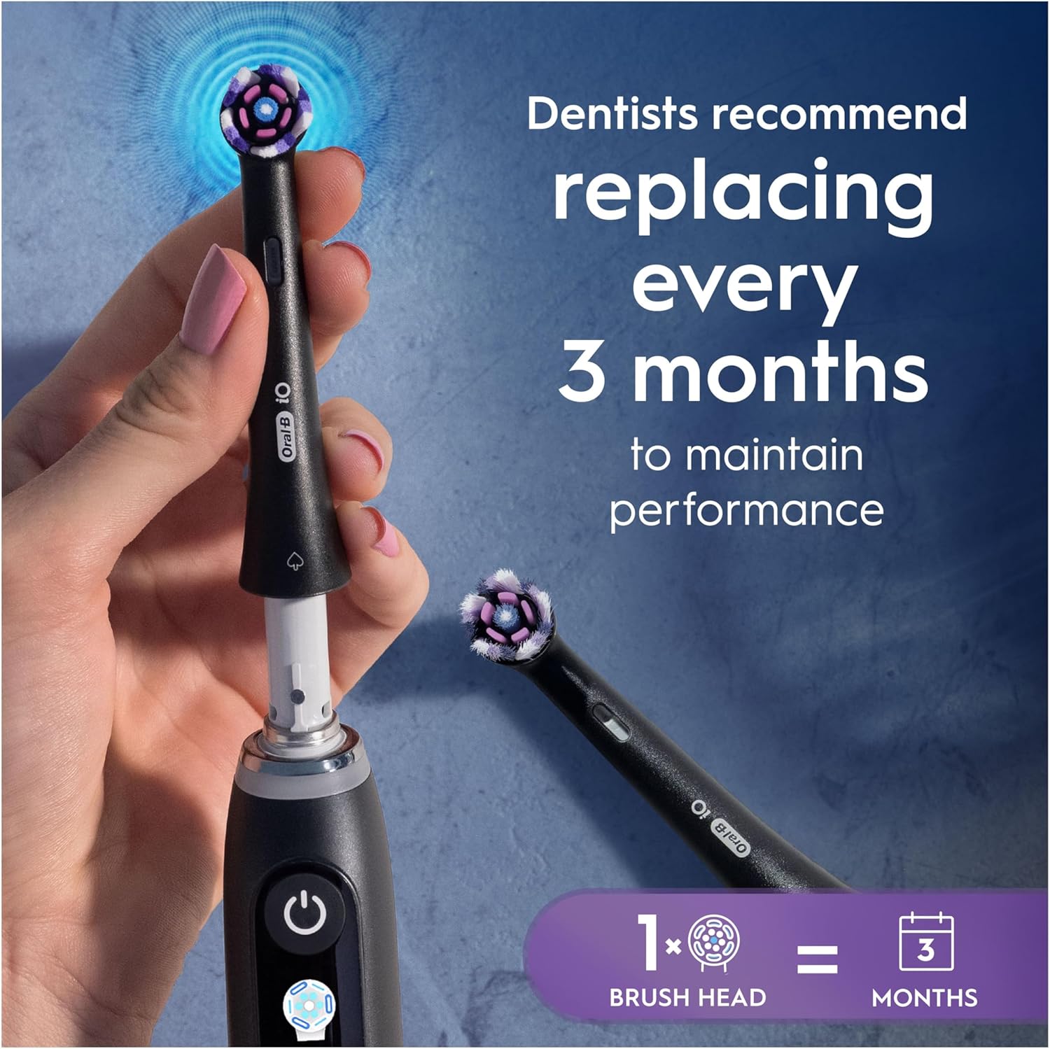 Oral-B iO Radiant White 4pk Replacement Toothbrush Heads, with Angled Bristles for Deep Plaque Removal & Polishing Petals for Teeth Whitening, Black
