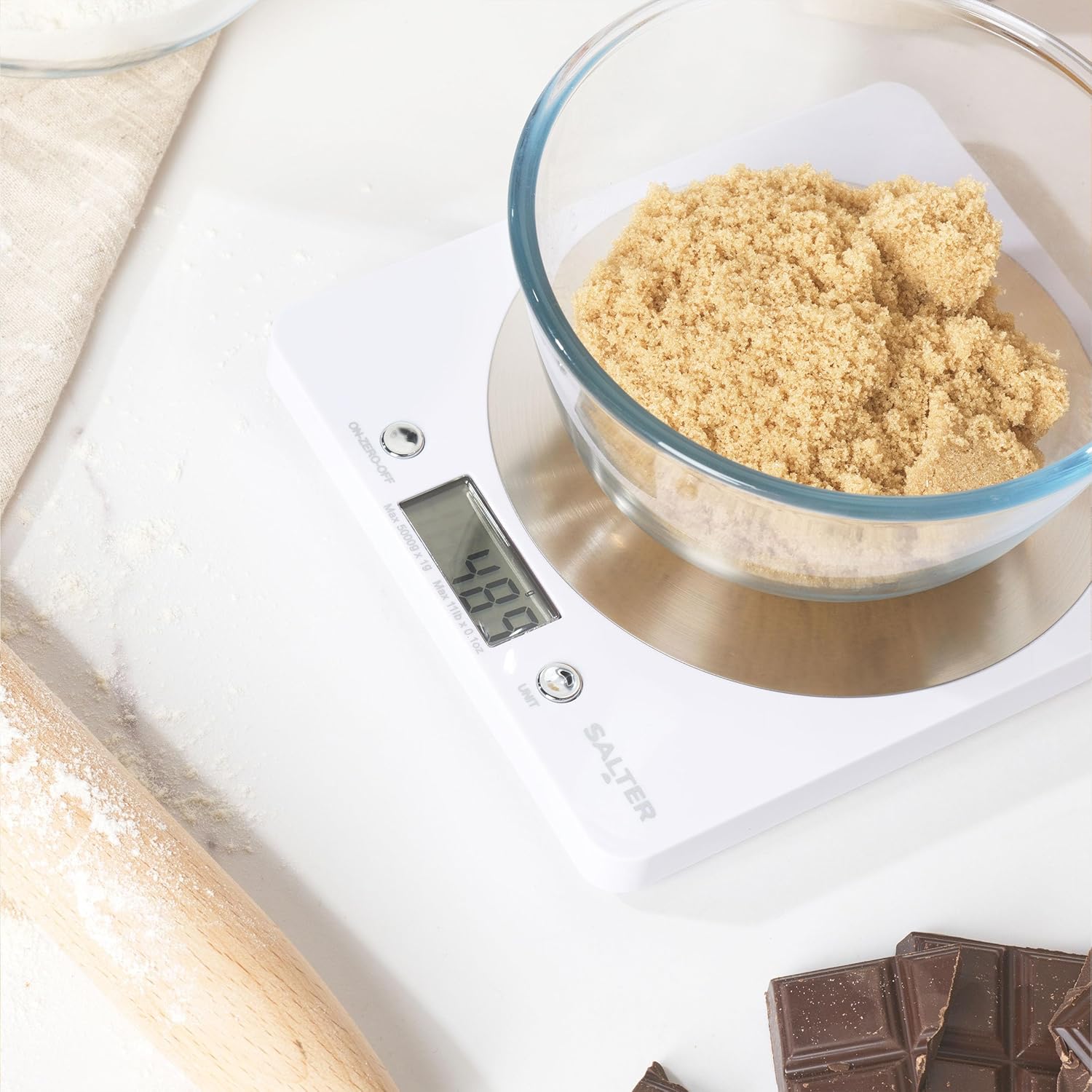 Salter White Disc Digital Kitchen Scale – Electronic Food Scale, Add & Weigh Multiple Ingredients, 5kg Capacity