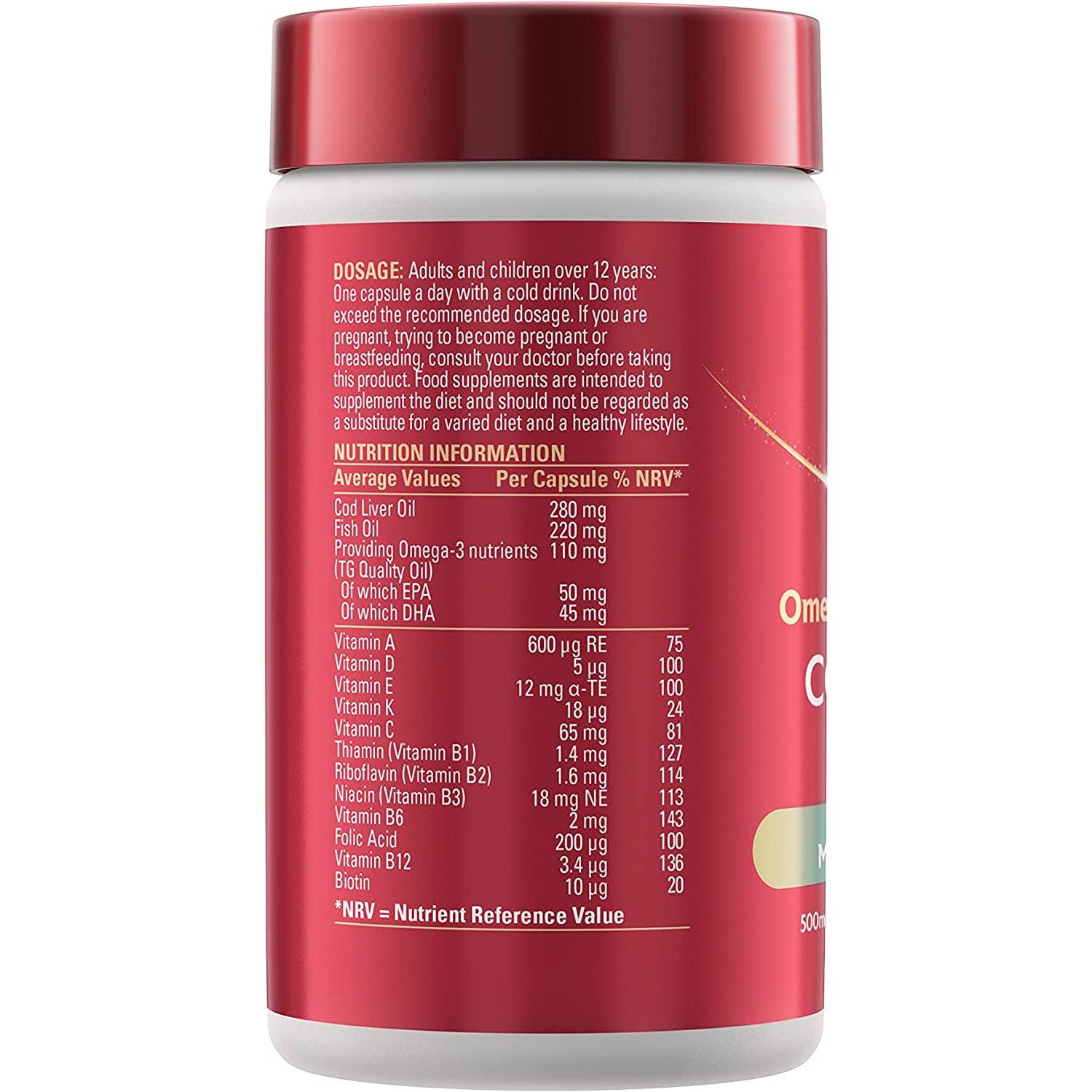 Seven Seas Cod Liver Oil Tablets, Plus Multivitamins & 110 mg Omega-3 - 90 Capsules