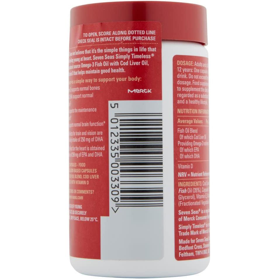 Seven Seas Omega-3 FISH Oil Plus Cod Liver Oil, 120 Capsules