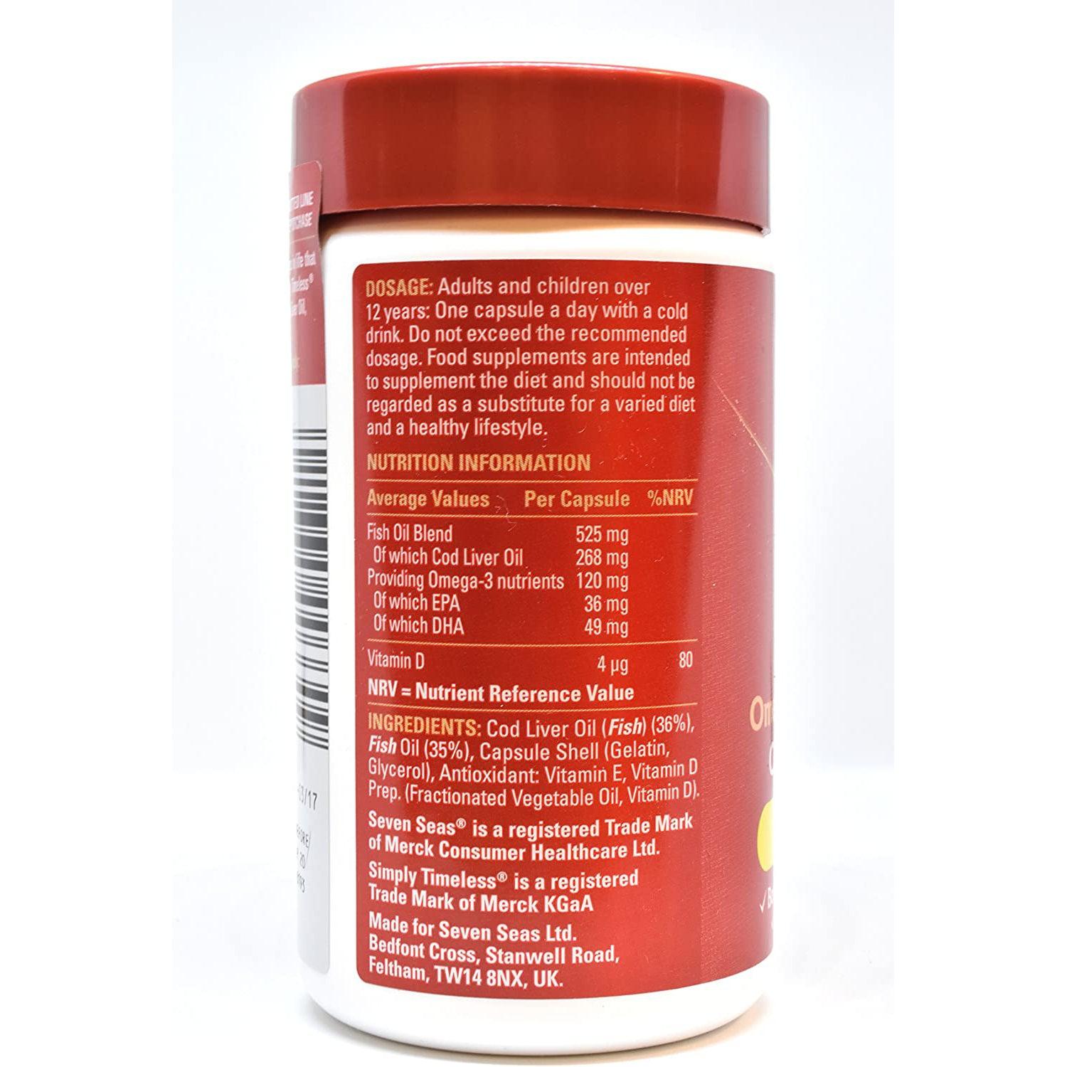 Seven Seas Omega-3 FISH Oil Plus Cod Liver Oil, 120 Capsules