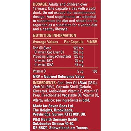 Seven Seas Omega-3 FISH Oil Plus Cod Liver Oil, 120 Capsules
