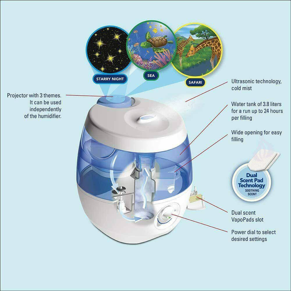 Vicks VUL575E1V1 Sweet Dreams Cool Mist Humidifier - New Version, 3.8L Tank