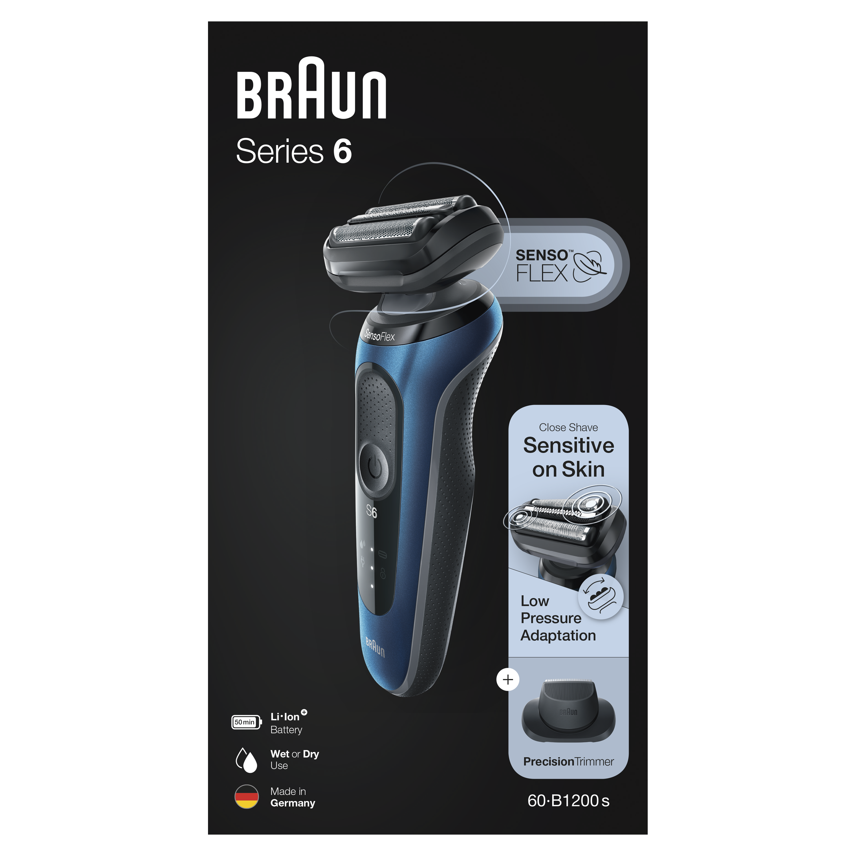 Braun Men's Series 6 60-B1200s Wet and Dry Electric Shaver w/ Travel Case - Blue