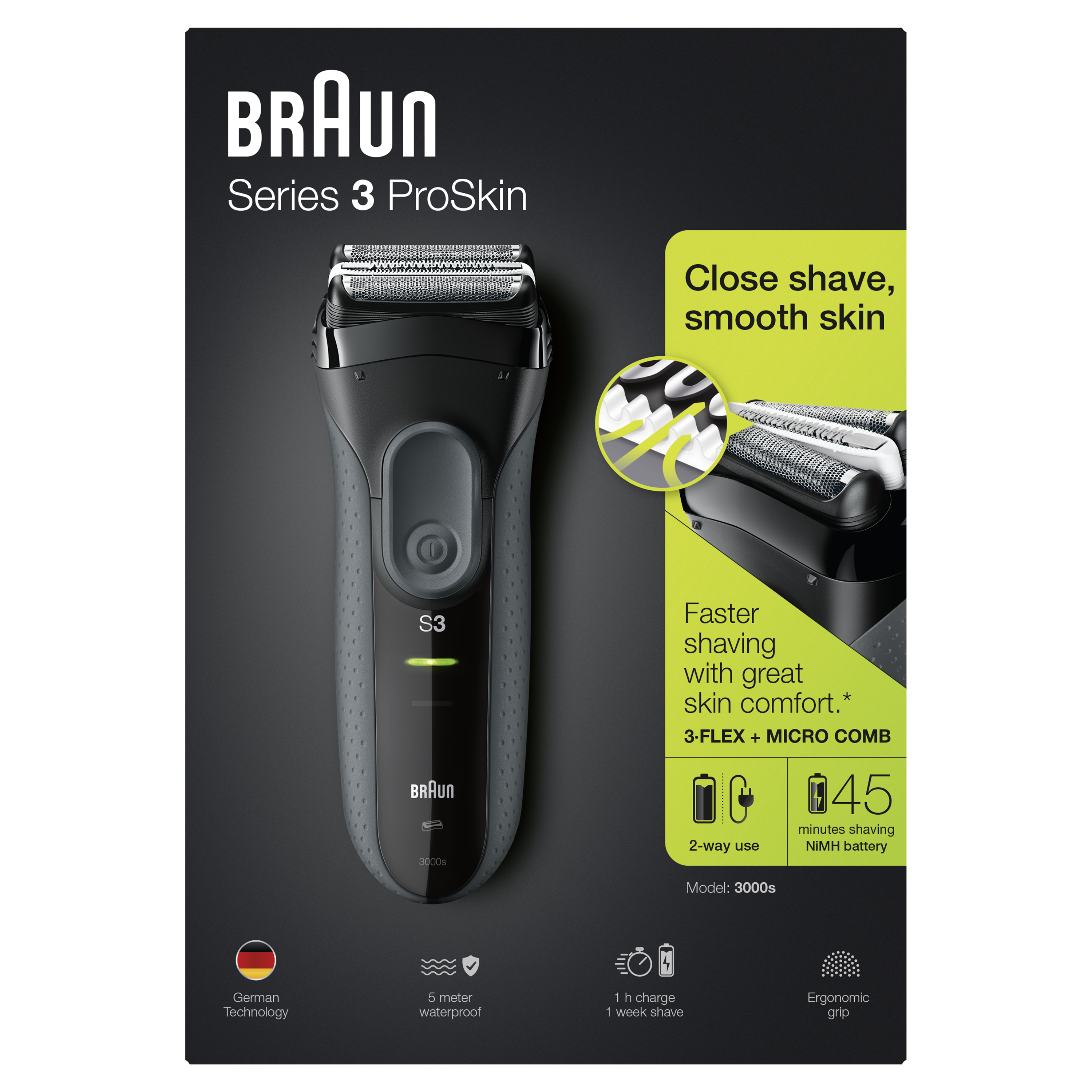 Braun Men's Series 3 ProSkin 3000s Electric Shaver w/ Protection cap - Grey