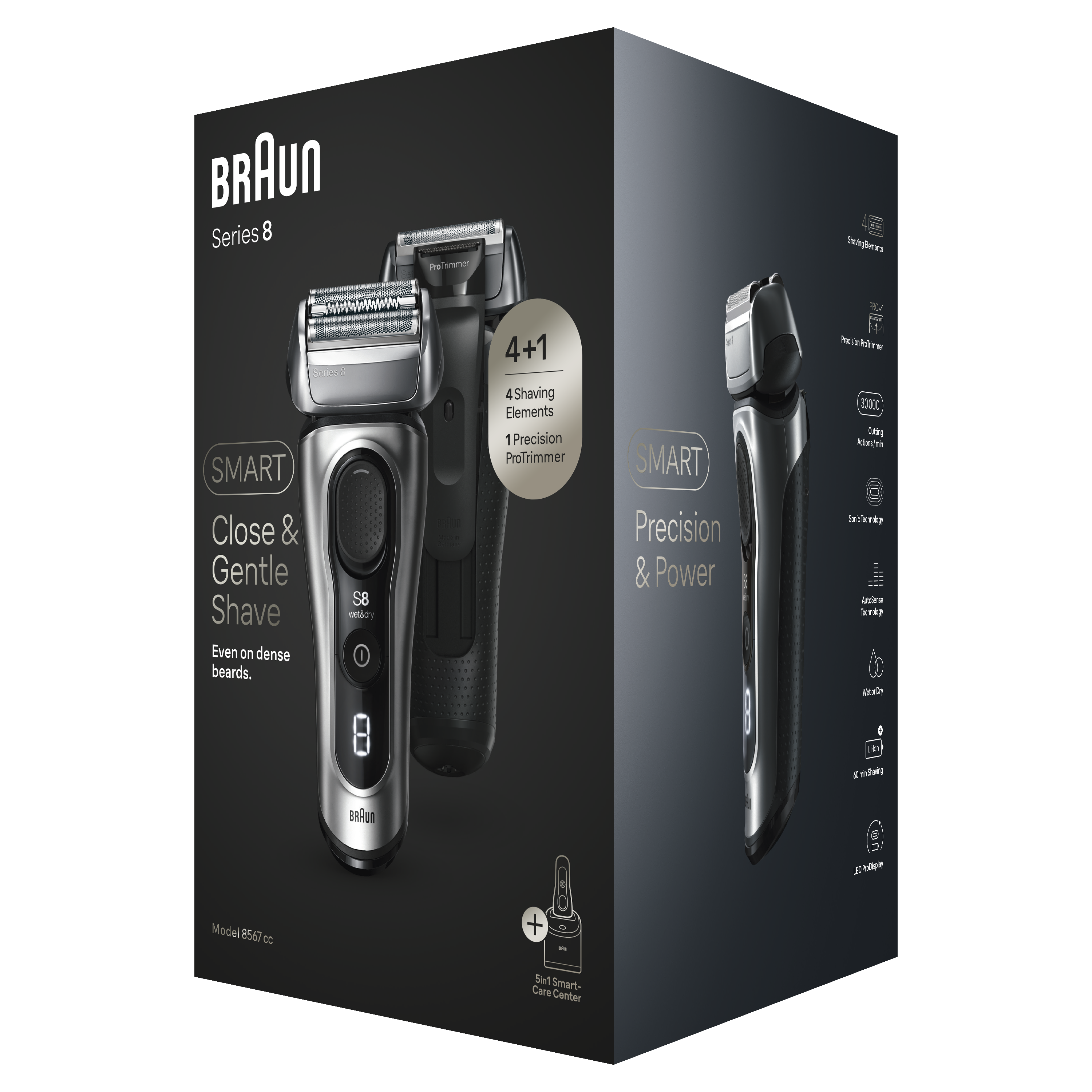 Braun Series 8 Electric Shaver for Men, 4+1 Wet & Dry Electric Razor 8567cc, Silver