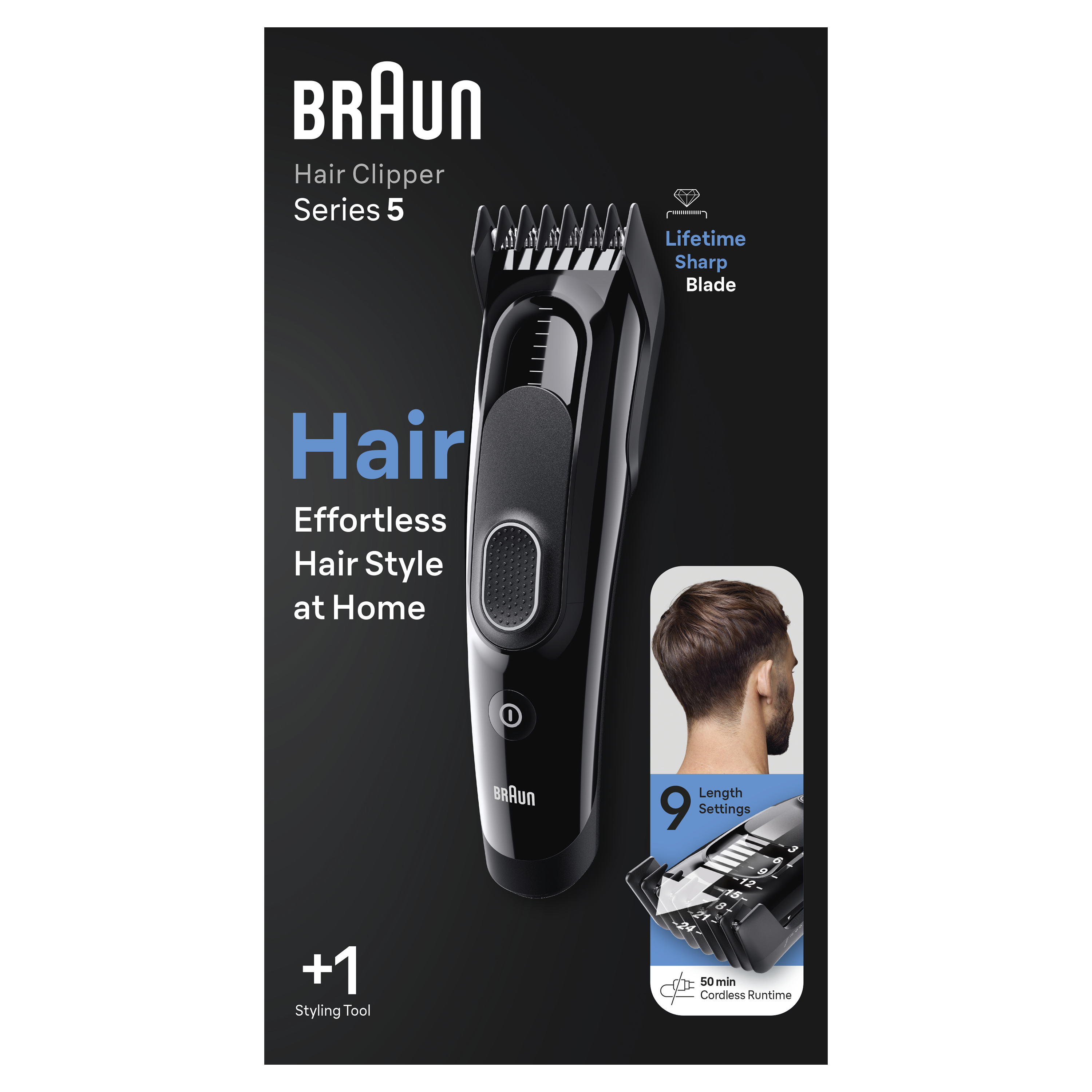 Braun Hair Clipper Series 5 HC5310 with 9 Length Settings & 1 Comb