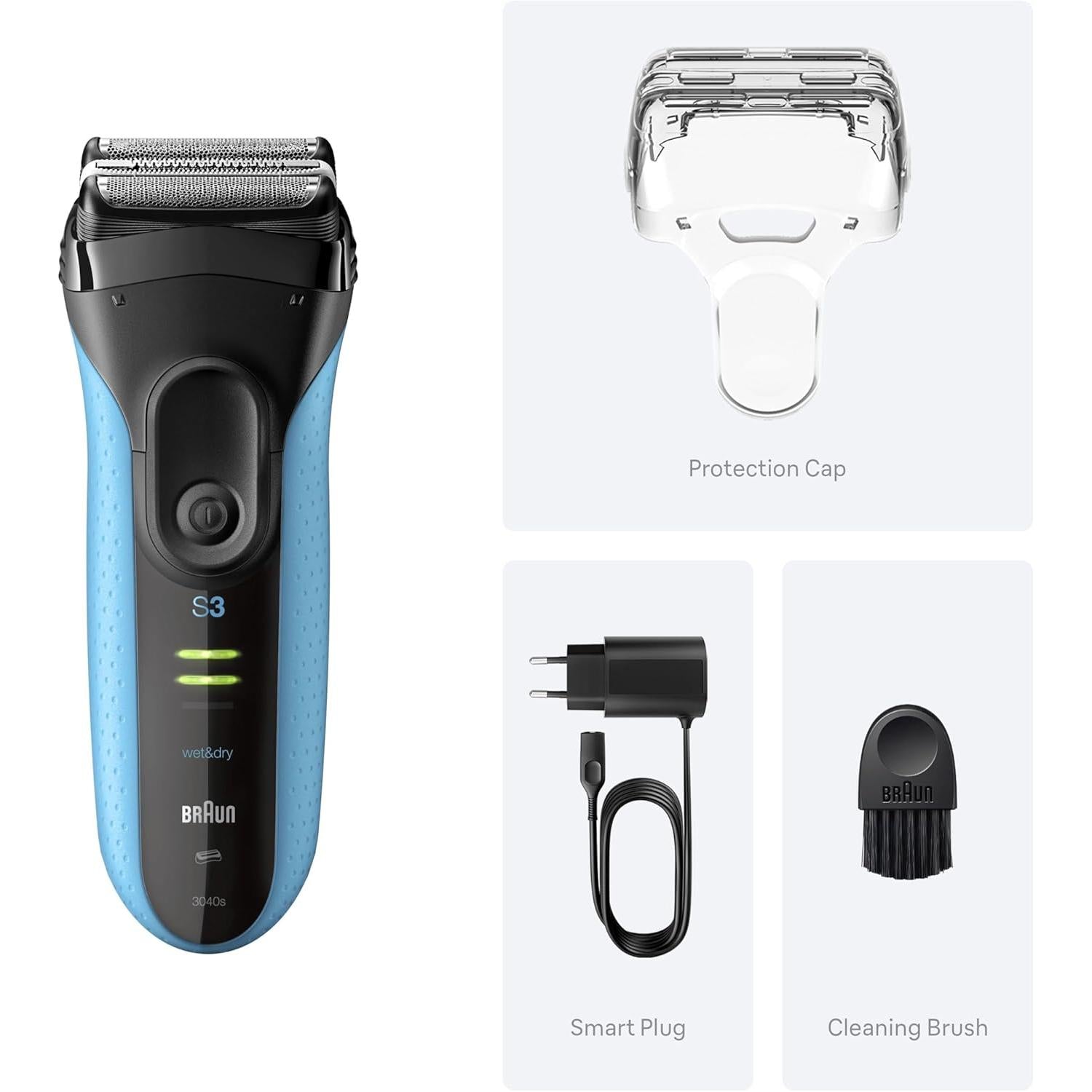 Braun Men's Series 3 ProSkin 3040s Wet & Dry Electric Shaver with Protection Cap - Blue