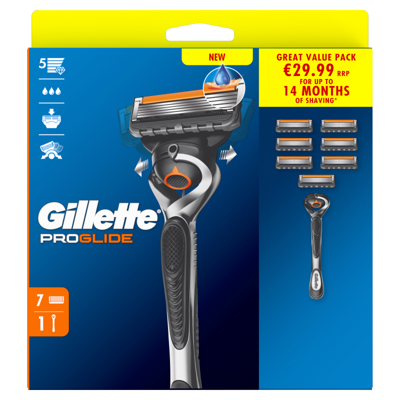 Gillette ProGlide Men’s Razor Blade Refills, 7 blades + razor with 5 Anti-Friction Blades for a Close,