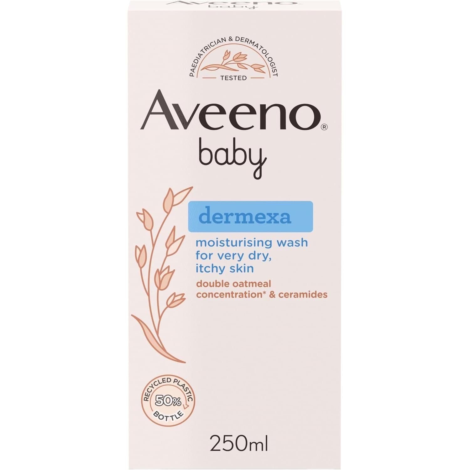 AVEENO BABY DERMEXA MOISTURING WASH 250ml - for Babies with Very Dry, Itchy Skin and Prone to Eczema