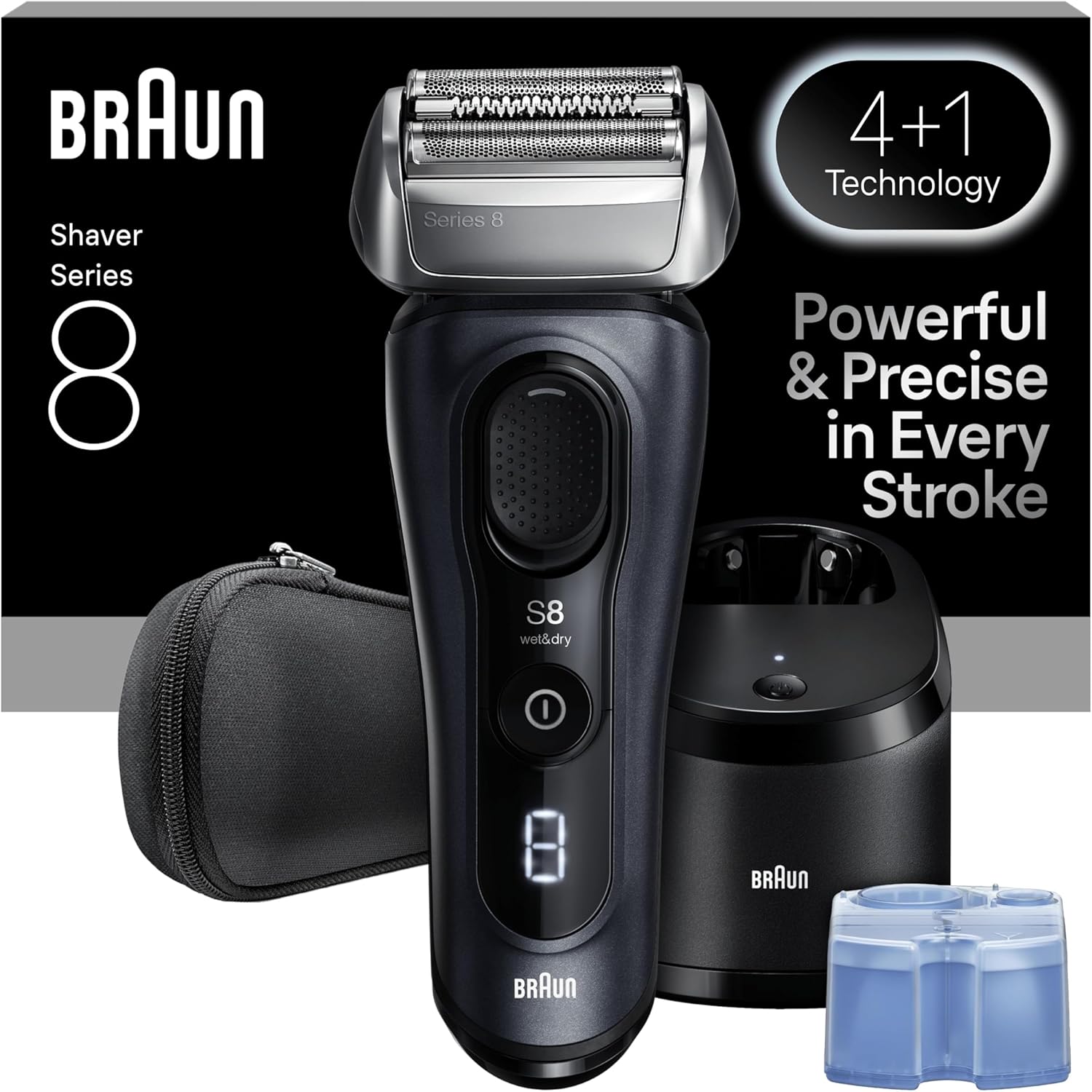 Braun Series 8 Electric Shaver for Men, Wet & Dry Razor with 4+1 Precision Head & Trimmer, 5in1 SmartCare Center, 8663CC, Grey