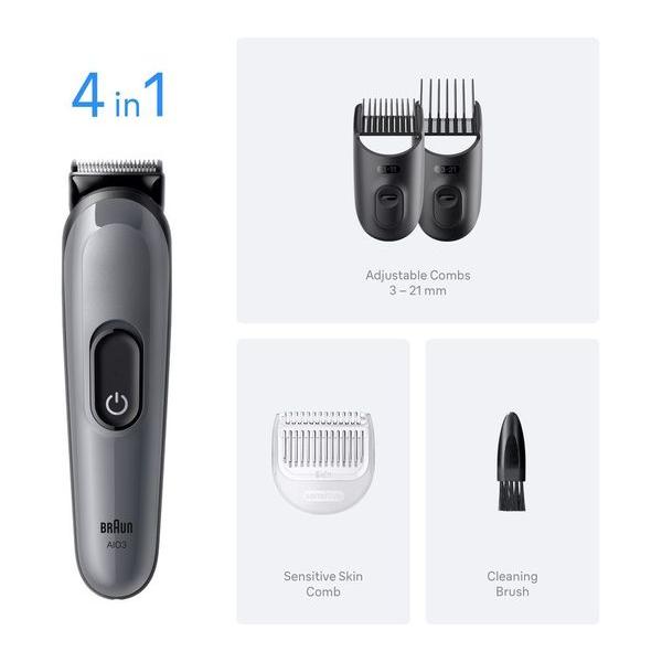 BRAUN Series 3 AIO3500 4-in-1 Trimmer - Silver -Trimmer / Multi Groomer