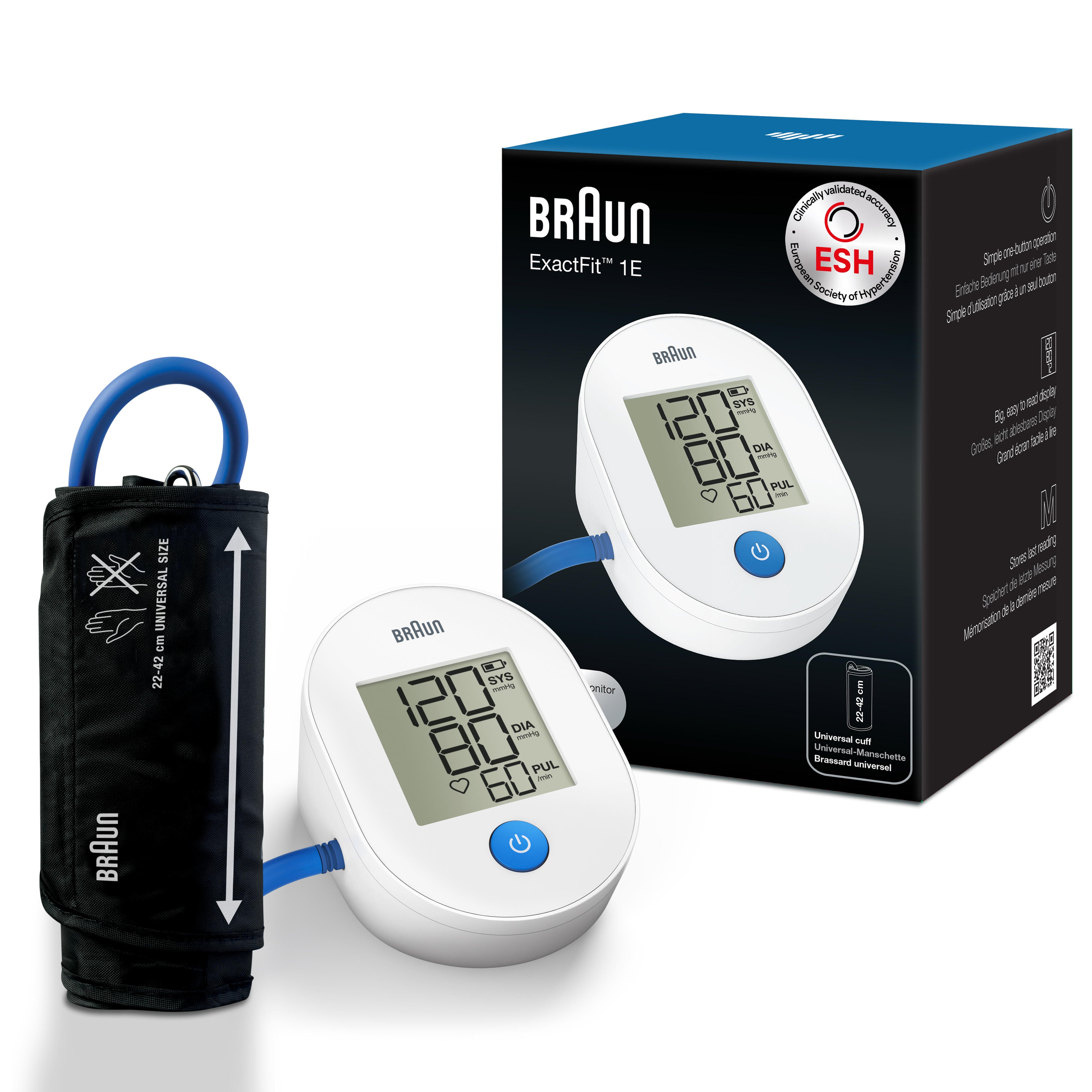 Braun BUA4000EU  ExactFit 1E Automatic Blood Pressure Monitor, Clinically Validated 22-42cm Cuff