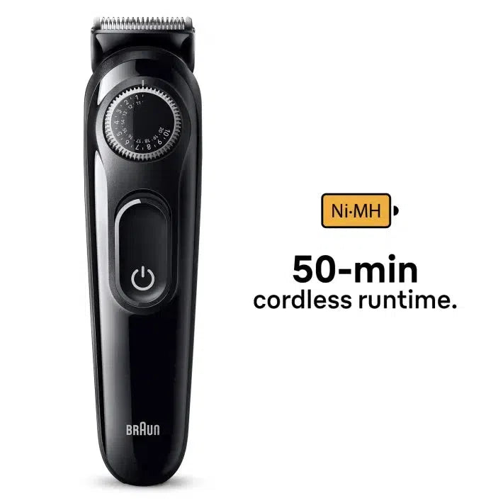 Braun Beard Trimmer 3 BT3400 With Precision Wheel, 2 styling tools, 50min runtime, grey