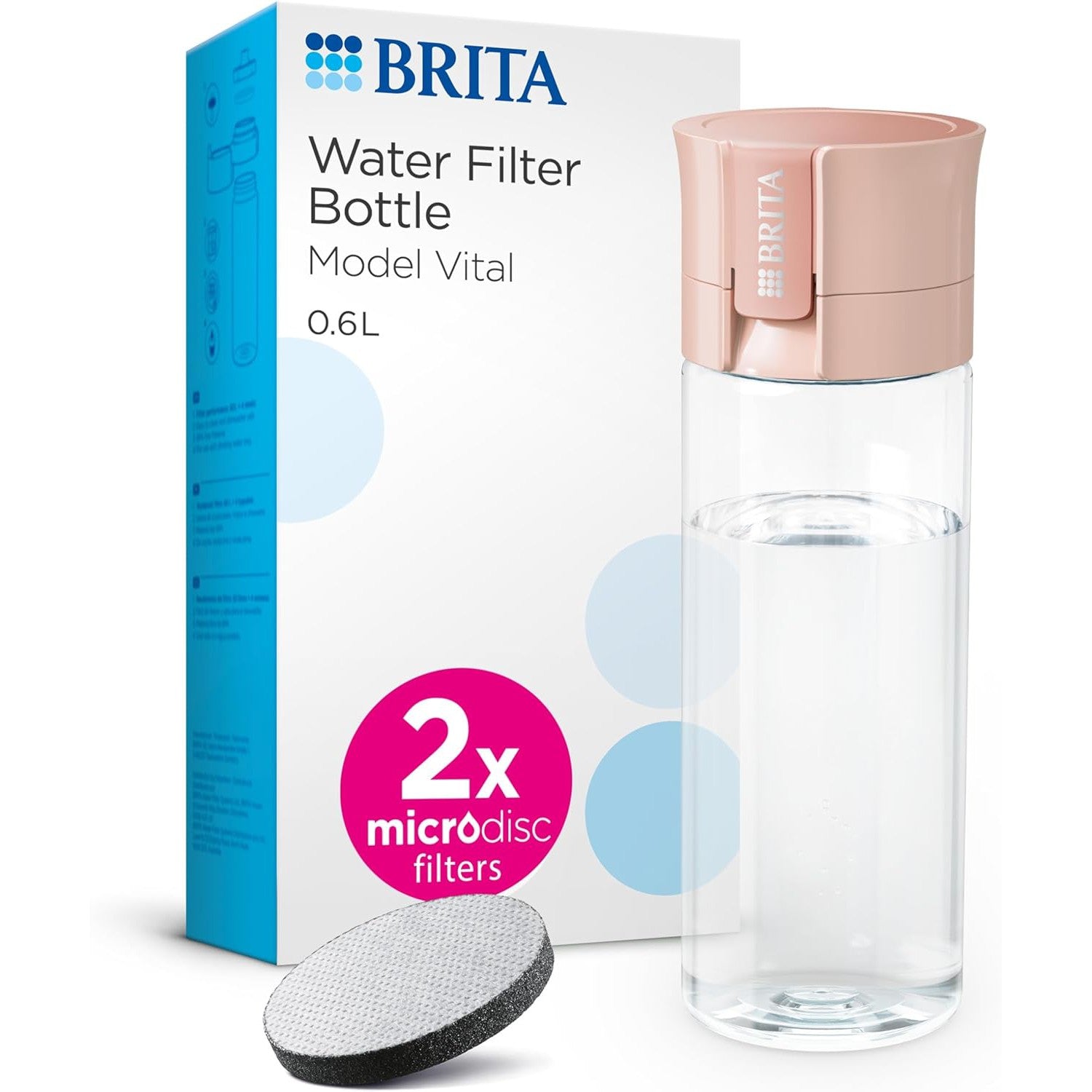 BRITA Water Filter Bottle - Apricot - 600ml - portable water filtration bottle