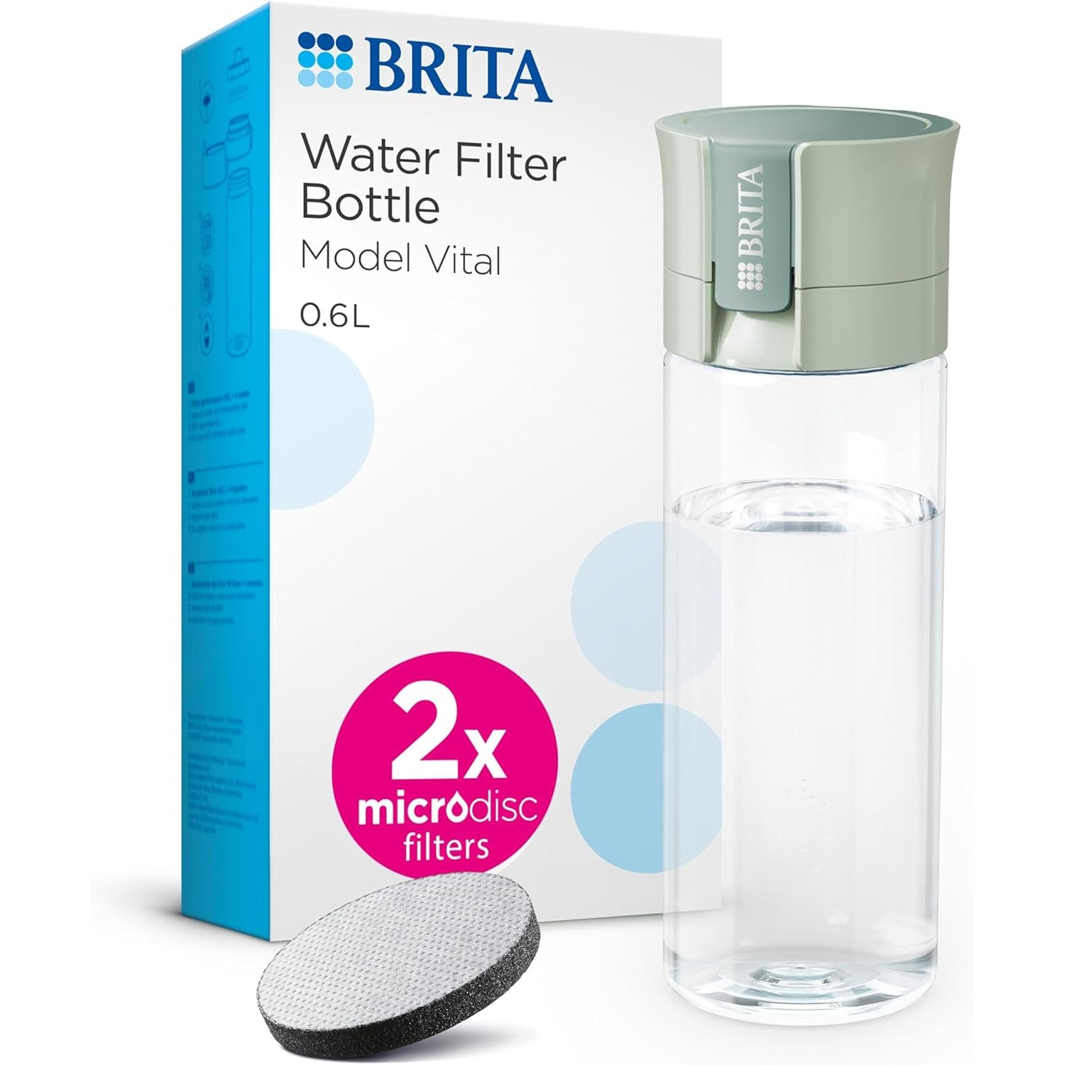 BRITA Water Filter Bottle - Light Green - 600ml - portable water filtration bottle