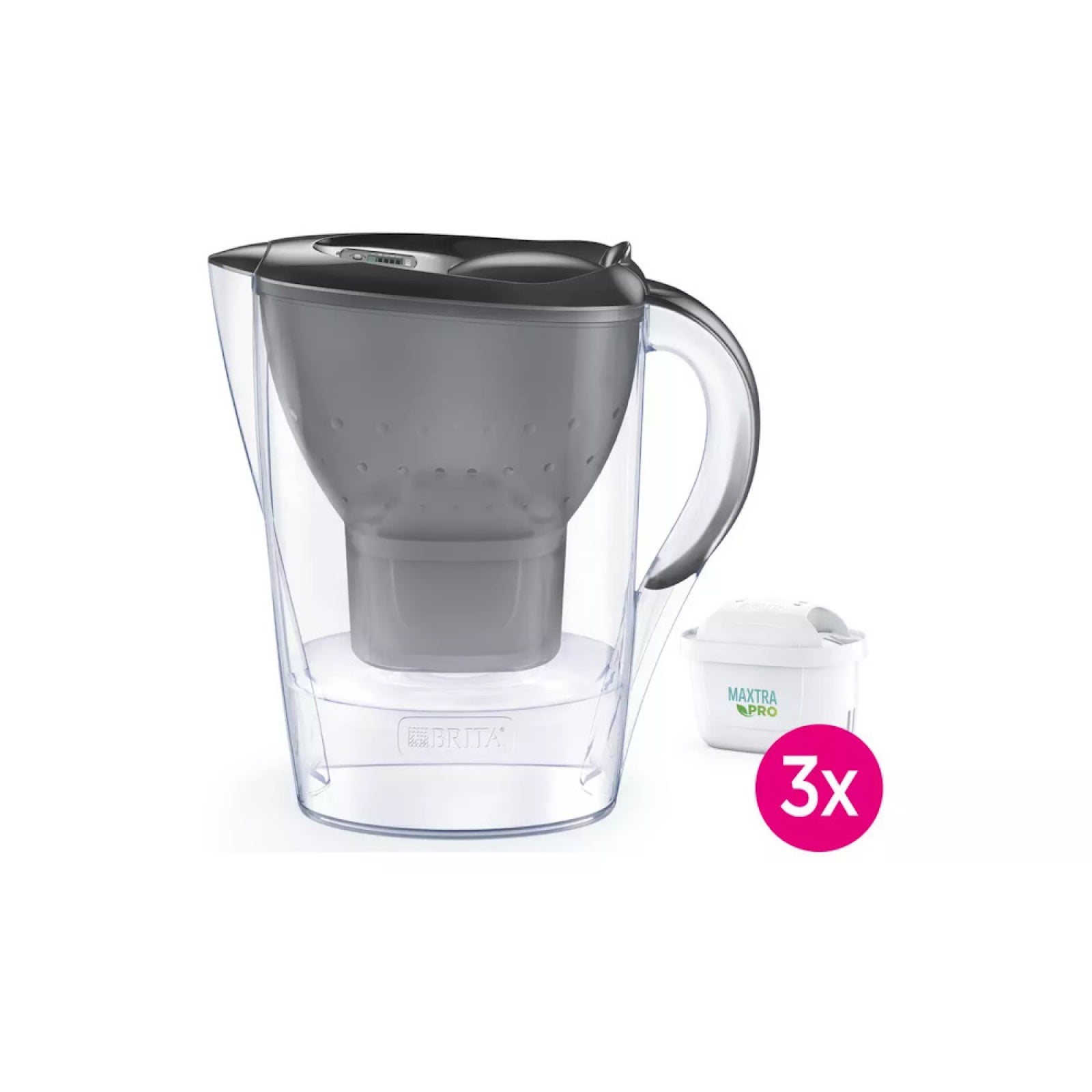 Brita Marella MAXTRA Pro Water Filter Jug - MicroFlow Technology - 2.4L, Graphite with 3 Cartridge Refills