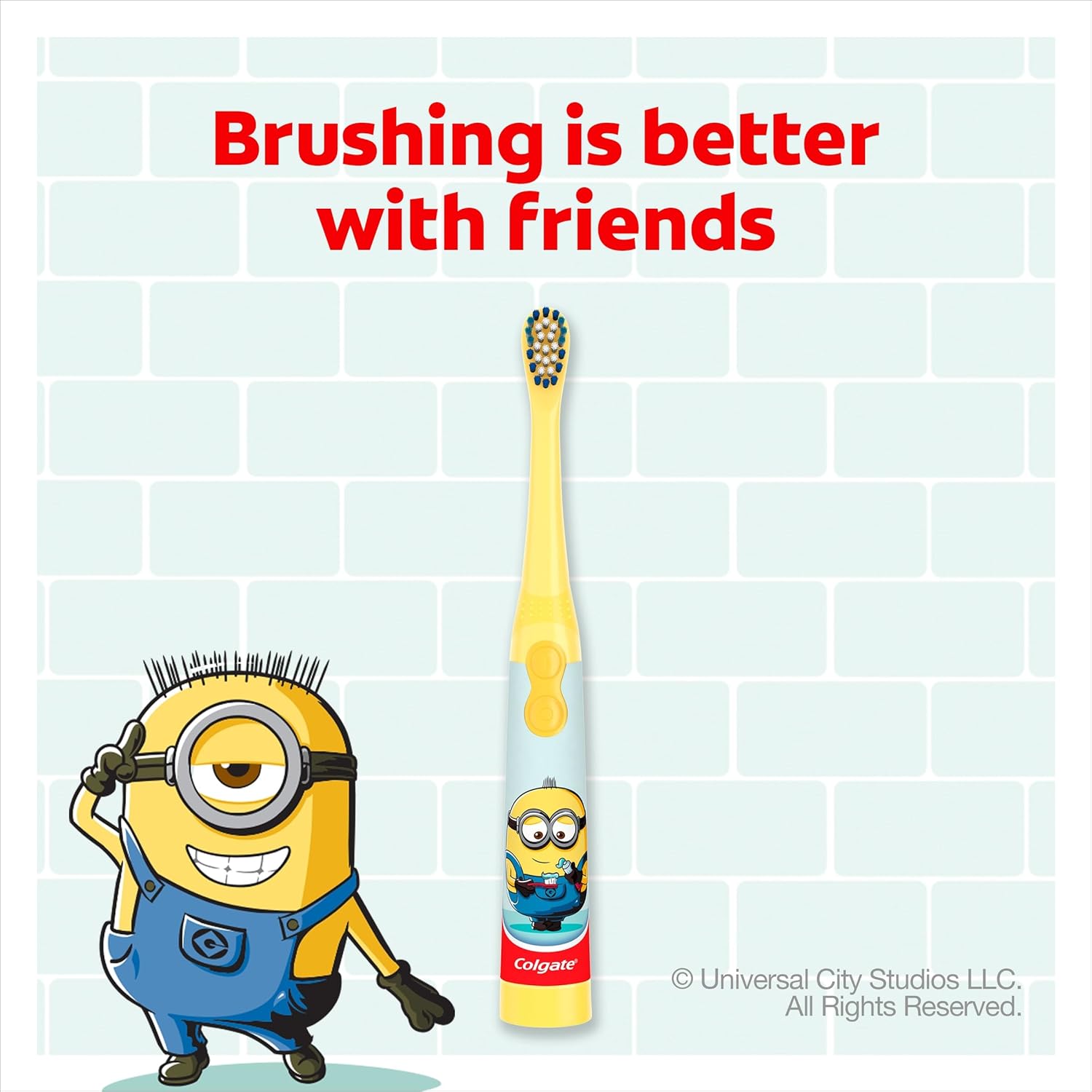 Colgate Minions Kids Toothbrush, Battery-Powered Toothbrush for Kids with Extra Soft Bristles, Yellow Toothbrush for Ages 3 and Up,